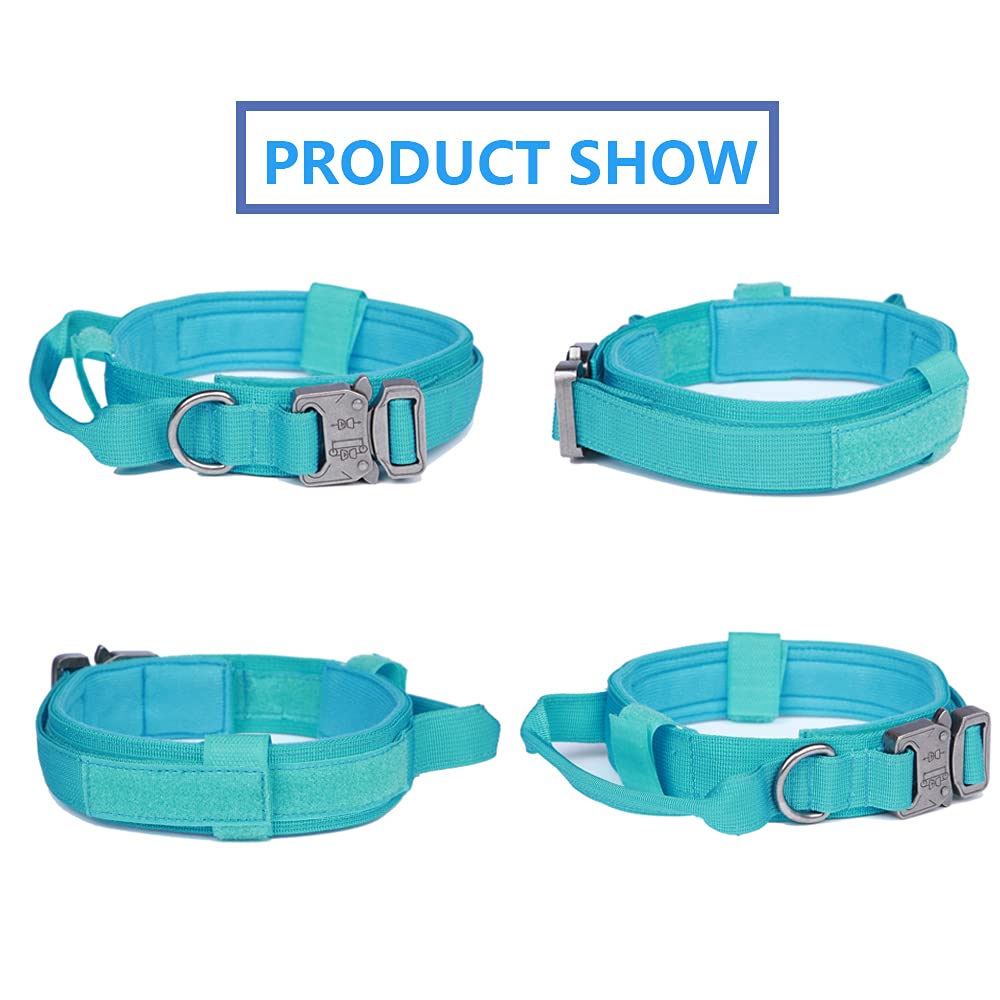 Tactical Dog Collar And Leash Set Tactical Dog Collar With Handle Bungee Leash Adjustable Military Training Nylon Collar Dog Training Collar Leash Set With Control Handleand Metal Buckle (Blue Xxl