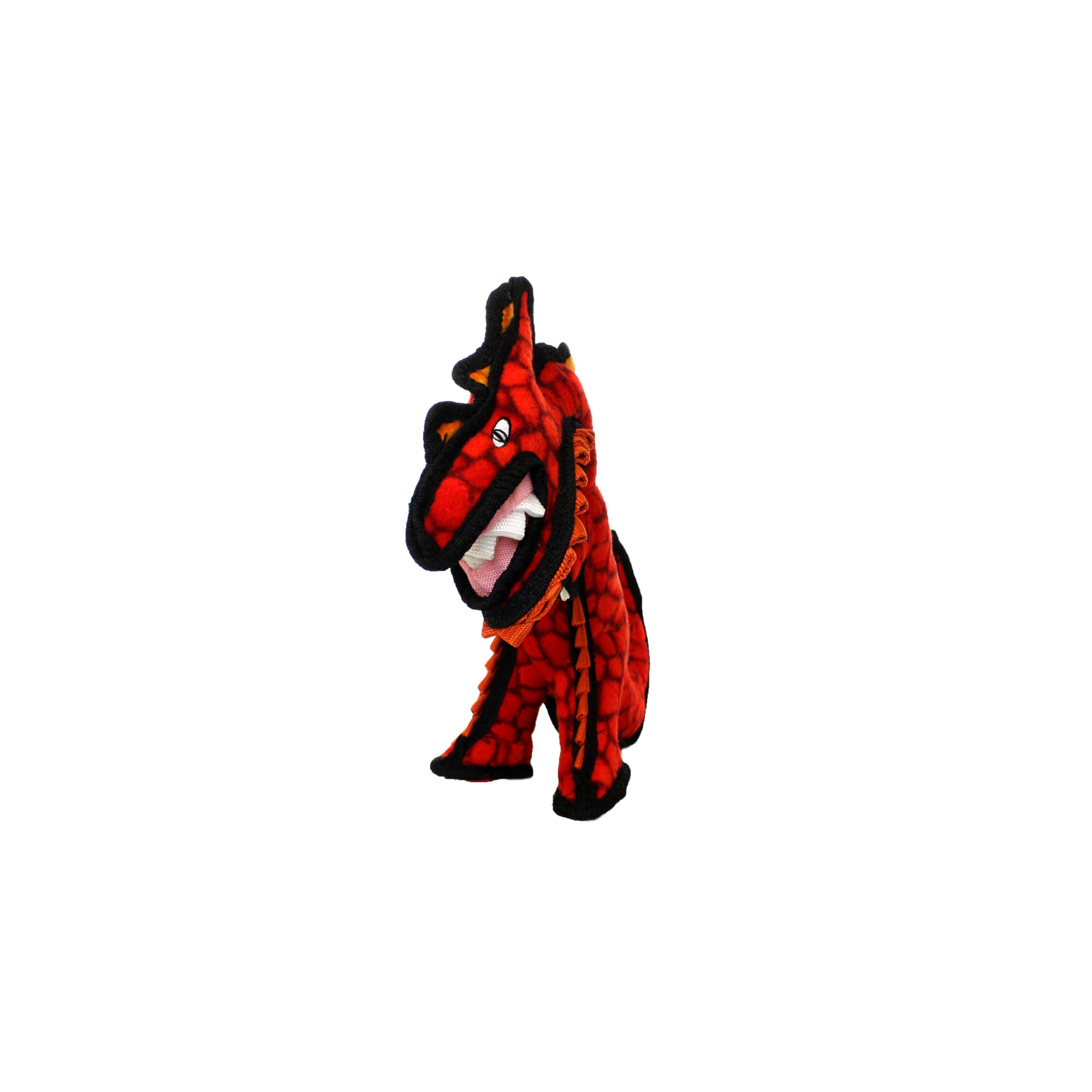 TUFFY Junior Dinosaur Destructosaurus Dog Toy - Durable, Interactive, Machine Washable, Red, Perfect for Tug, Toss & Fetch