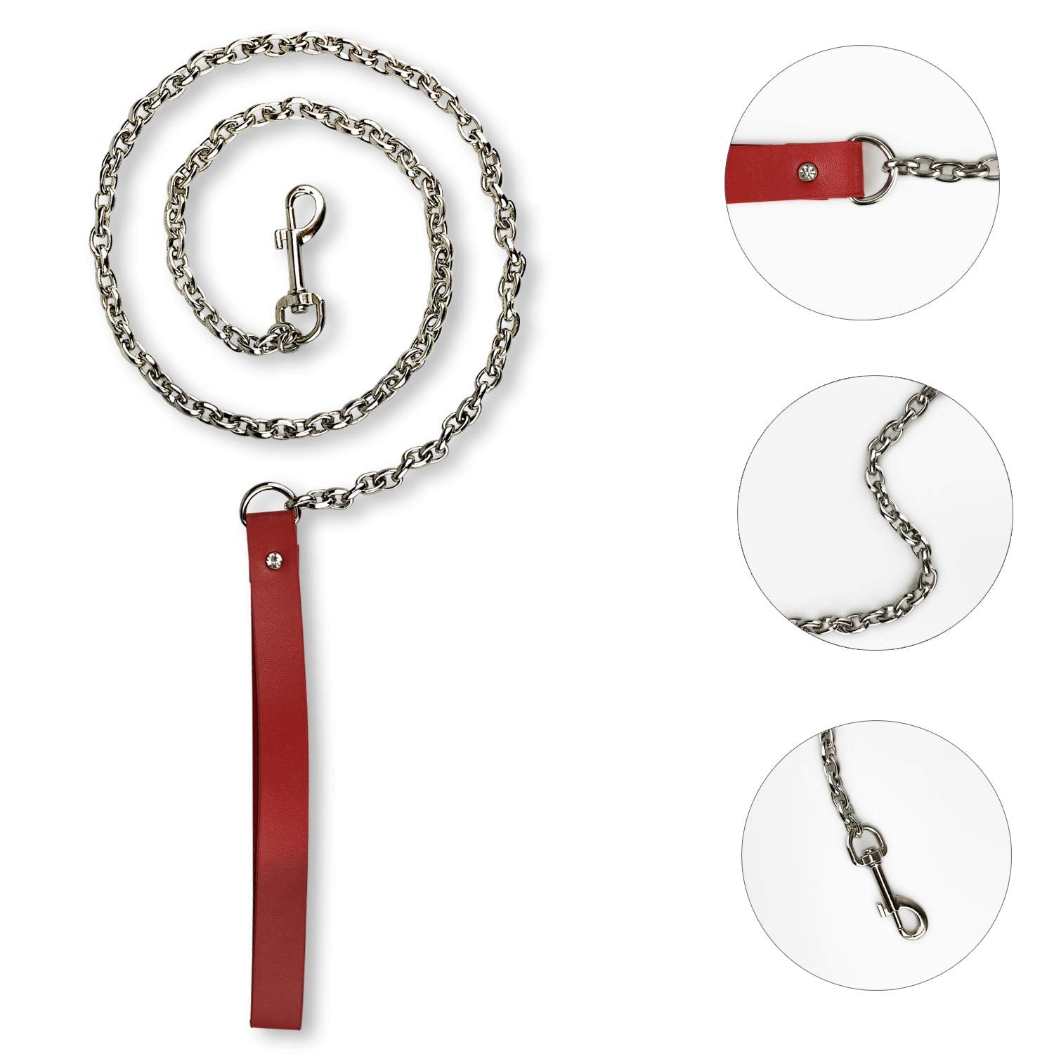 Red Leather Choker Collars Soft Inner Fur For Comfort Detachable Leash Chain Durable Leather Collar With Alloy Buckle