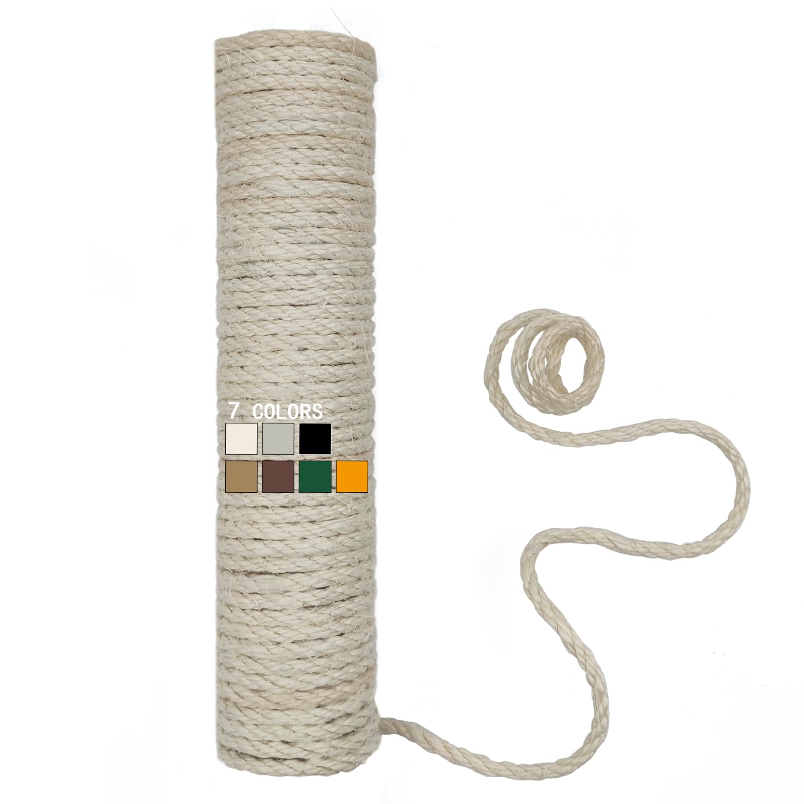 Xrzitky Natural Sisal Rope For Cat Scratcher, 1/4 Inch 164Ft Sisal Rope For Cat Scratching Post Repair Replacement, Multi Color 