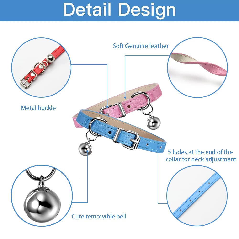 Aosora Cat Collar With Bells Cute For Boy Cats, Girl Cats Leather Cat Collars Accessories For Pet Collars Adjustable For Cat (Go