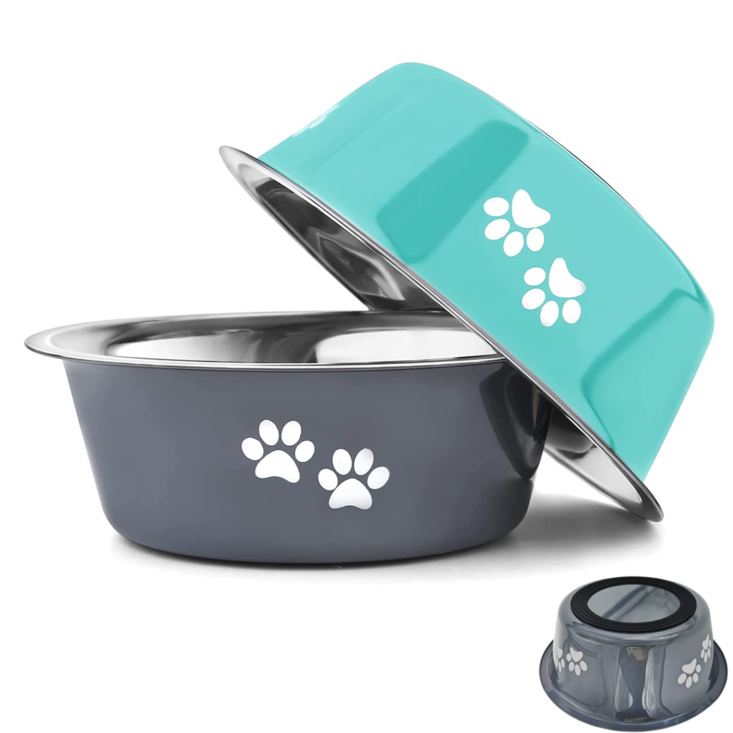 YUDANSI Dog Bowls 2 Pack Large Dogs Feeding Bowls Food Water Bowls with Non-Slip Silicone Sole, Stainless Steel Dog Dishes Eleva