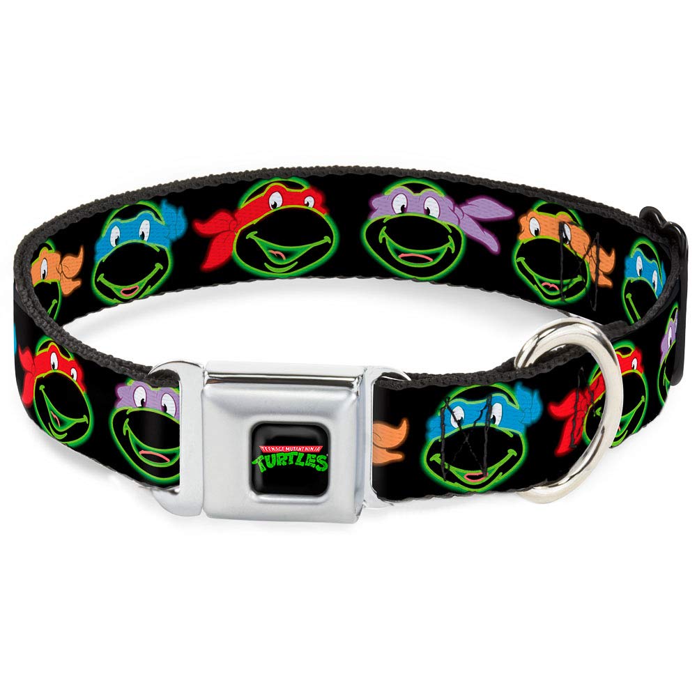 Buckle-Down Seatbelt Buckle Dog Collar - Classic Tmnt Electric Expressions Black/Multi Neon - 1' Wide - Fits 9-15' Neck - Smal