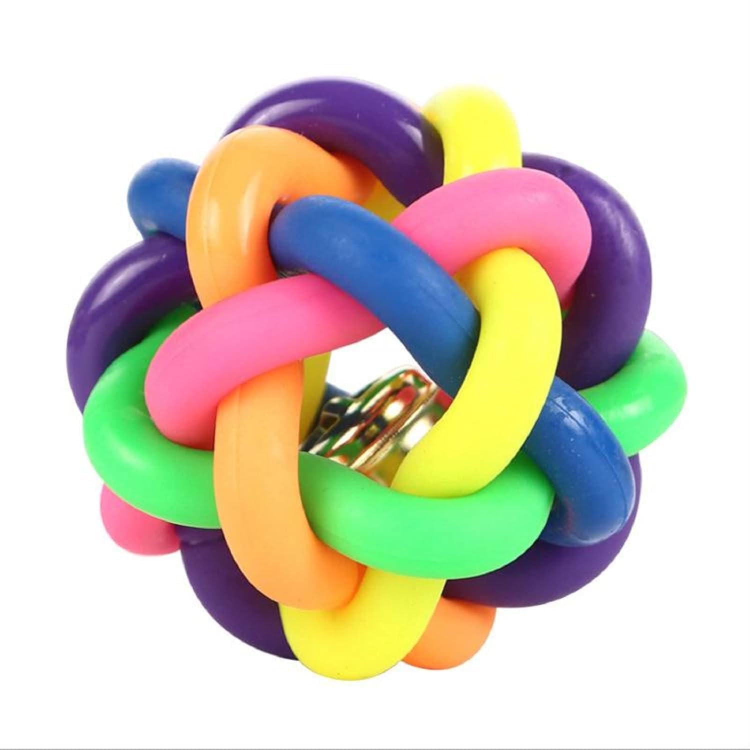 Petjoy Rubber Multi Colour Wire Knot Ball With Bell For Puppy & Kitten, Dog Toy (Small, Knot Ball)