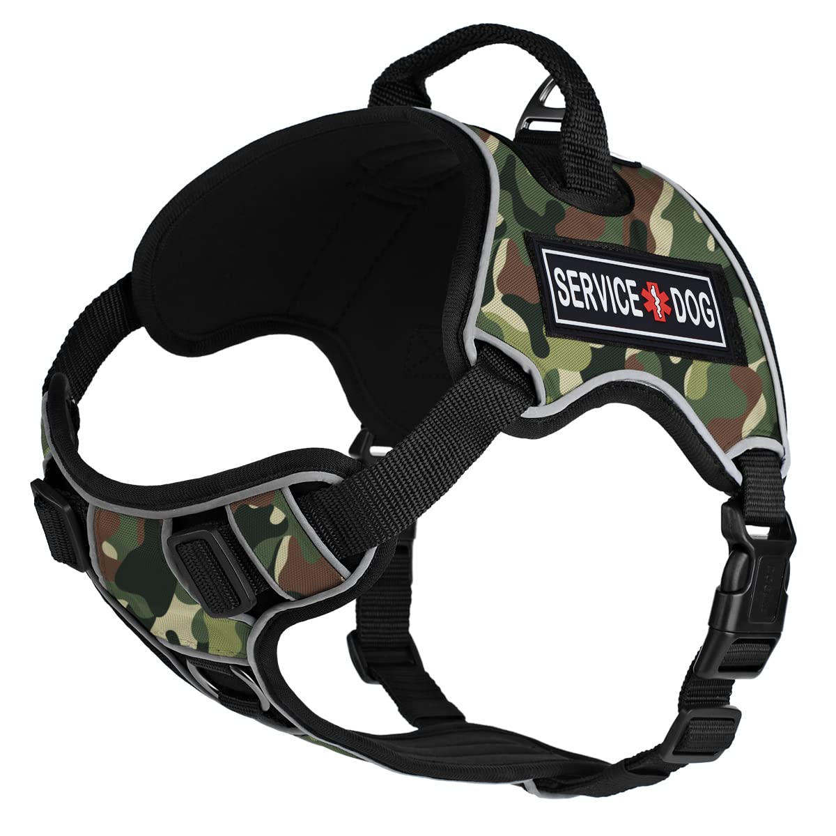 Dogline Quest No-Pull Dog Harness with 3D Rubber Service Dog Removable Patches Reflective Soft Comfortable Dog Vest with Quick R