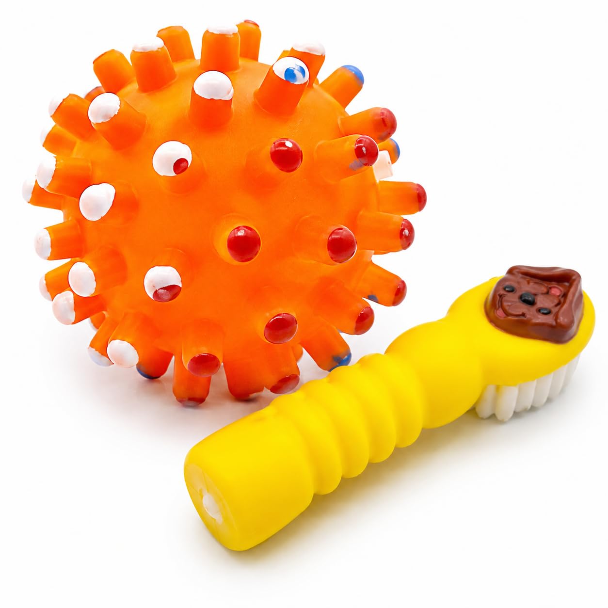 Varton Dog Toy Combo Pack Of 2 | Squeaky Spiked Ball + Toothbrush Chew Toy | Dental Care, Fetch & Interactive Play | NonToxic R