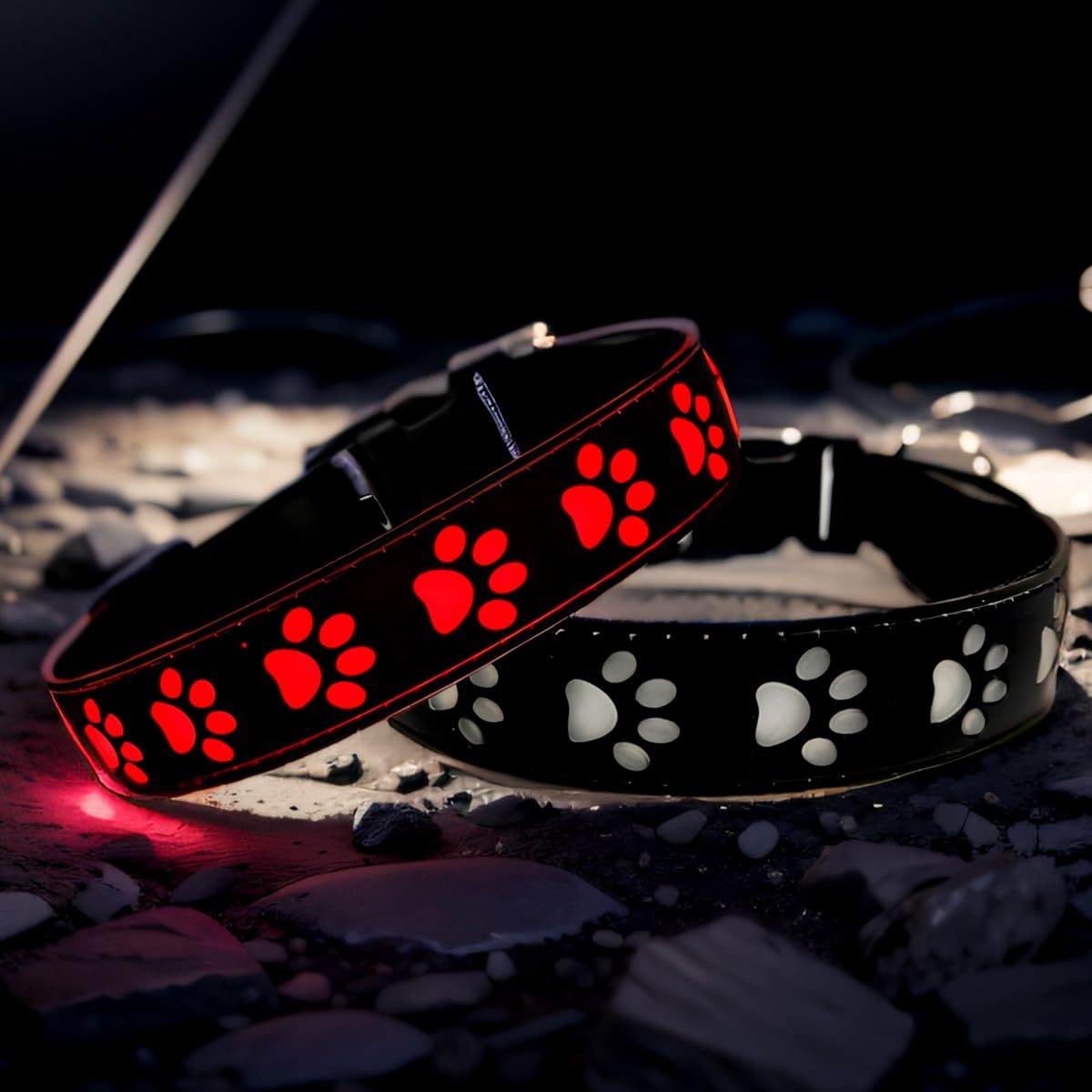 Dogled Led Light Up Dog Collar, Usb-C Rechargeable, Multicolor Paw Print Design, 15 Modes Lighting Night Safety (Black, S(7.87-1