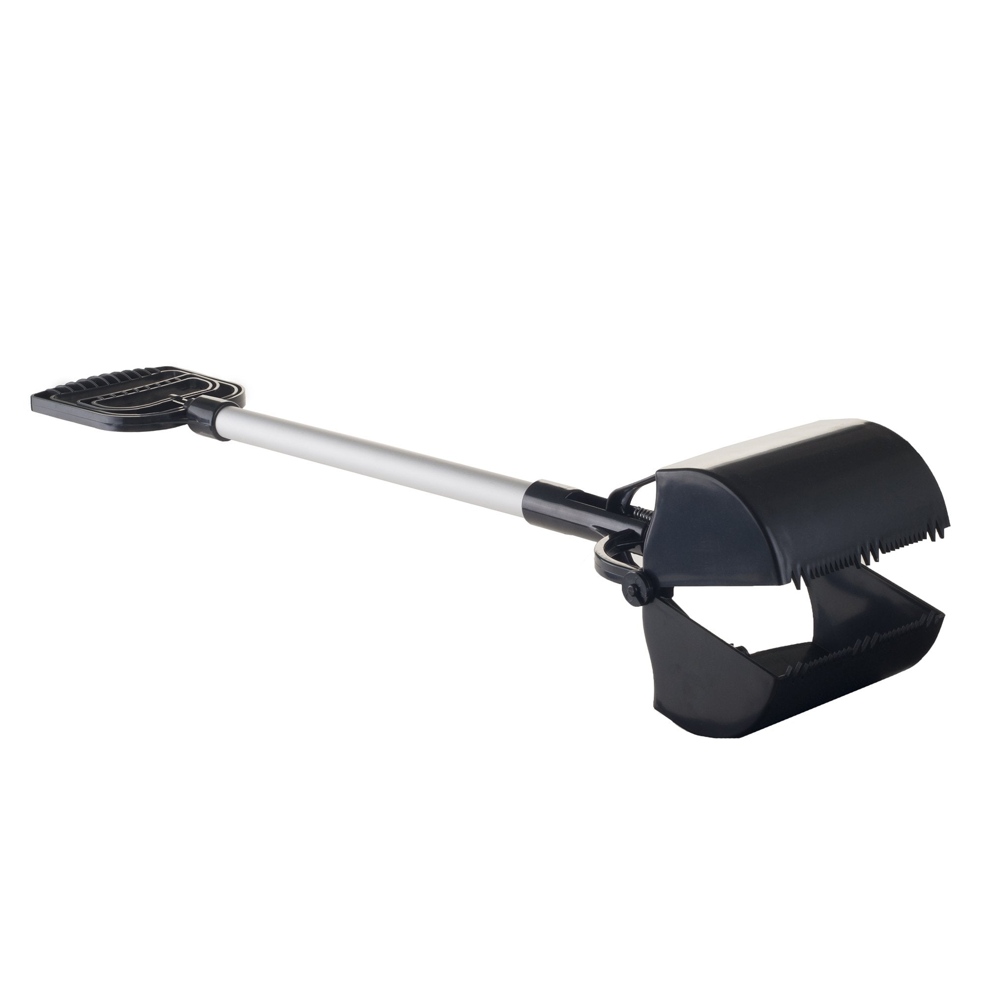 Pet Pooper Scooper - Plastic and Aluminum Cat and Dog Poop Grabber with Long Handle - Enables One-Handed Use on Concrete and Gra