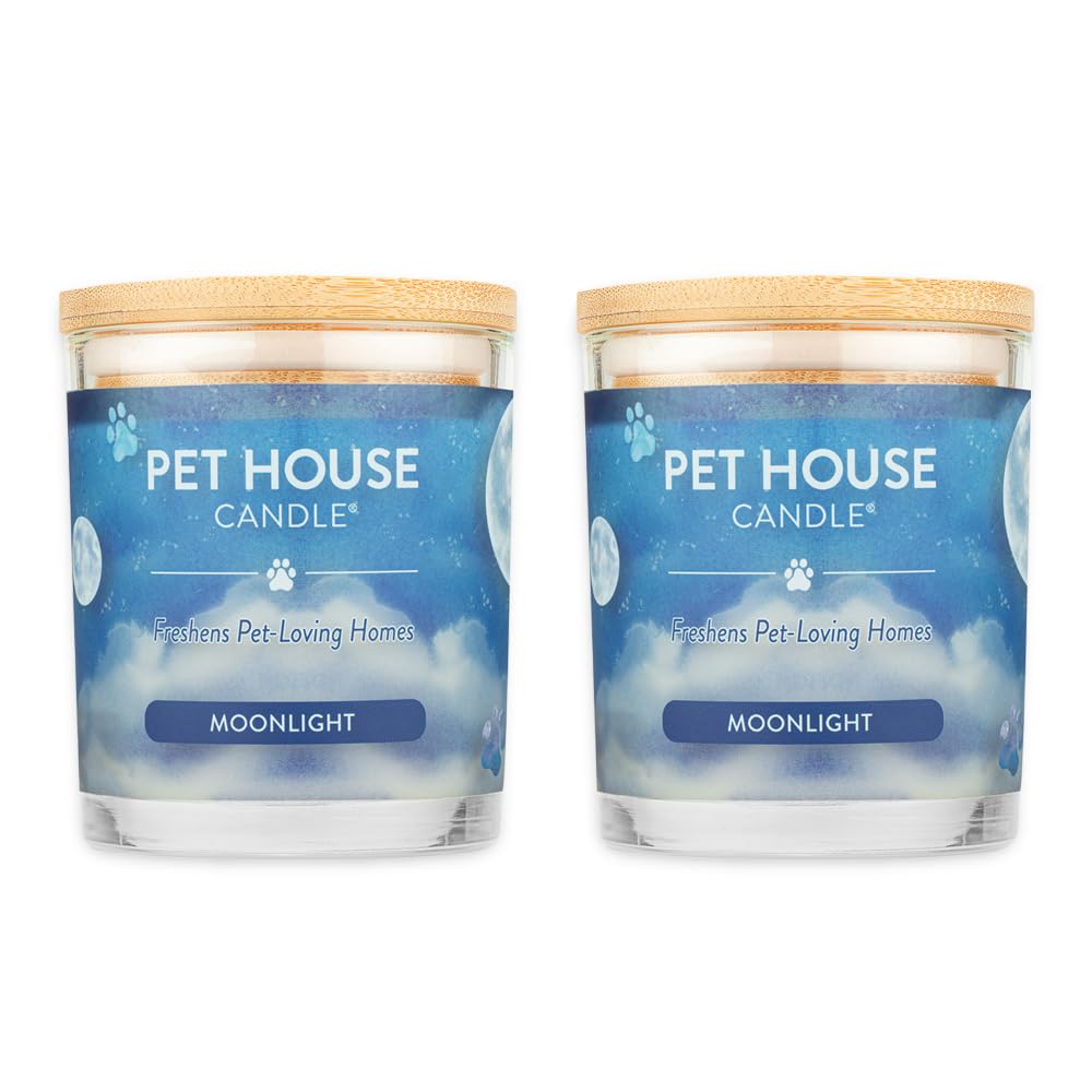 One Fur All Pet House Candle 2 Pack - Plant-Based/Soy - Clean Burning Scented, Long Lasting Pet Odor Candle for Home - Moonlight