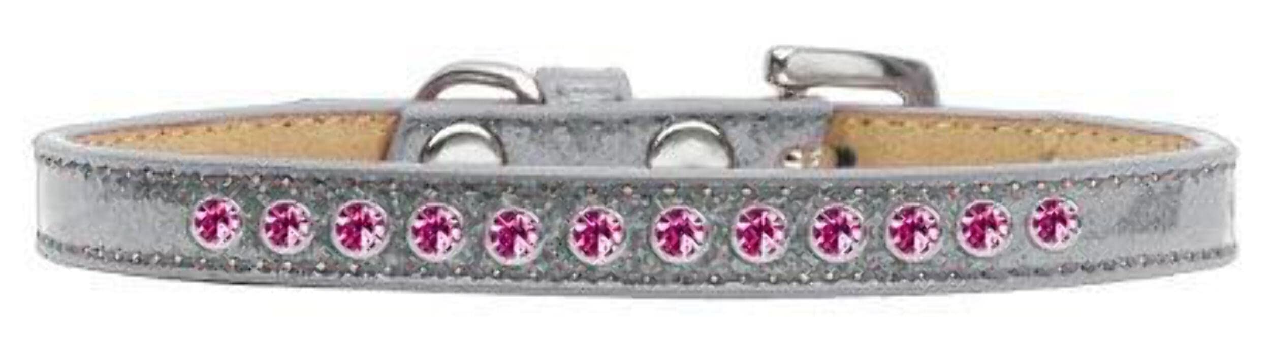 Dog, Puppy & Pet Ice Cream Collar, "Bright Pink Crystal Rimsets" Silver 12