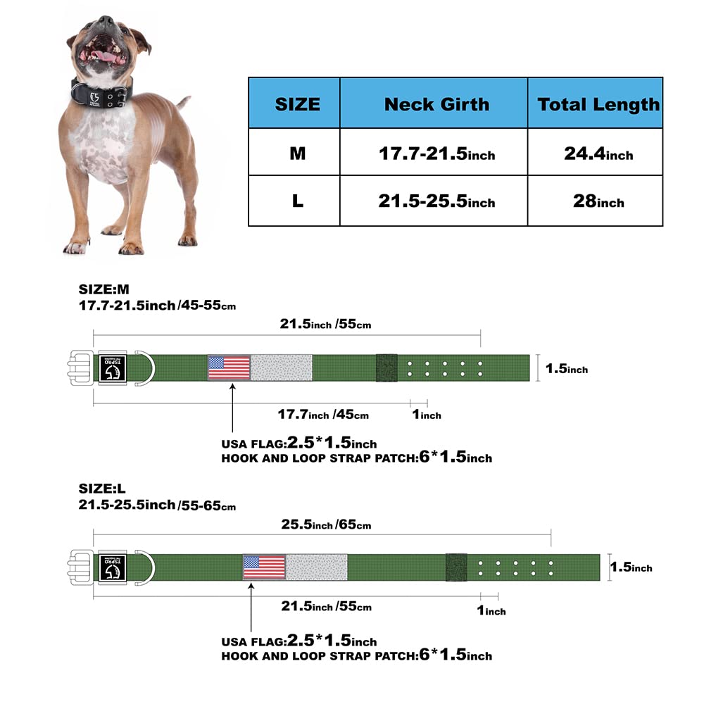 Tspro Camo Dog Collar Tactical Dog Collar Military Dog Collar Working K9 Dog Collar With Metal Buckle And Usa Flag Patch For Medium Large Dogs(Camo Green-M)