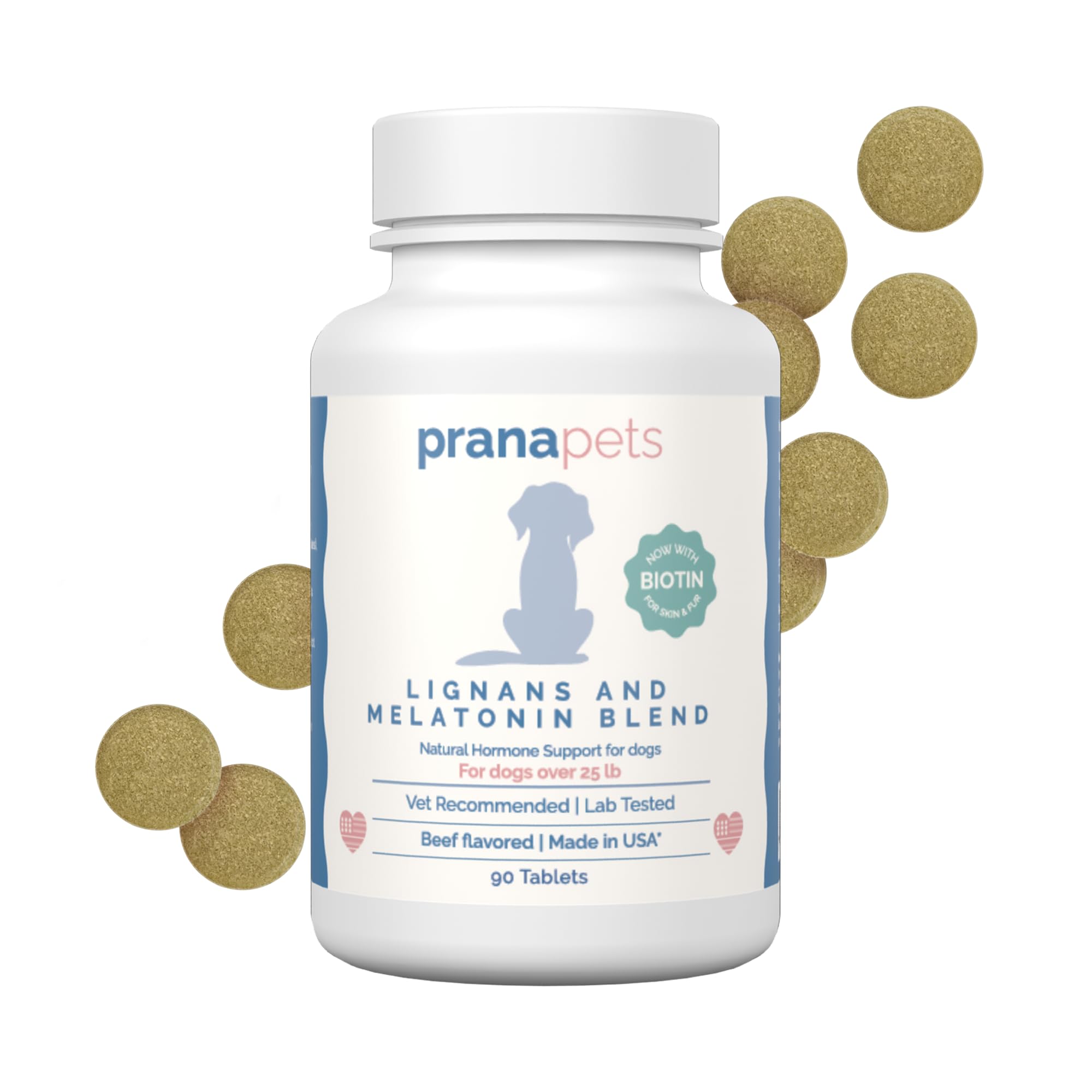 PranaPets Lignans & Melatonin with Biotin Blend Naturally Aids in Relieving Symptoms of Cushings in Dogs Over 25 lb | Promote He