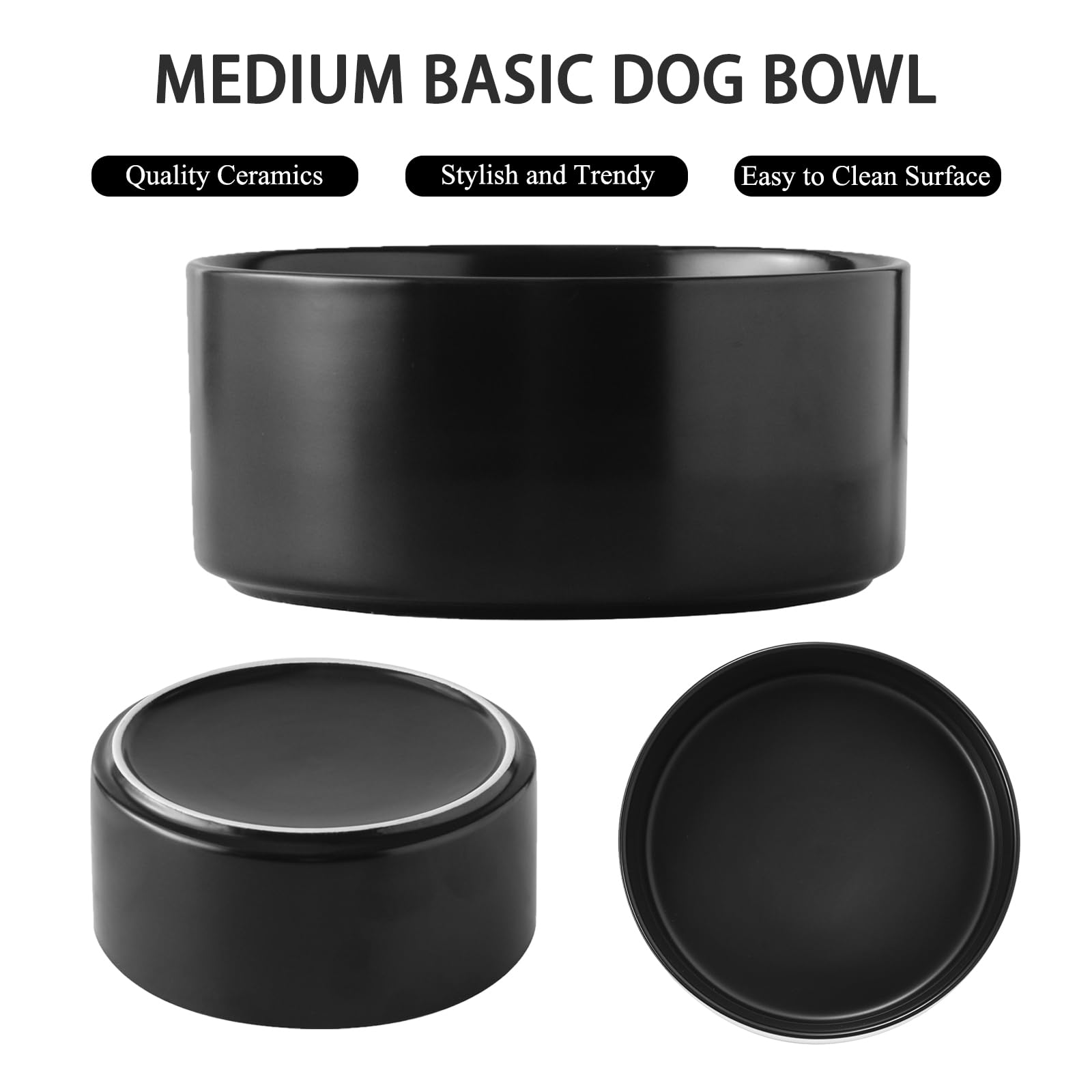 Welloyed 6 Ceramic Raised Dog Bowl - 30Oz Dog Food & Water Bowl with Elevated Non-Slip Bamboo Stand, Dishwasher & Microwave Sa