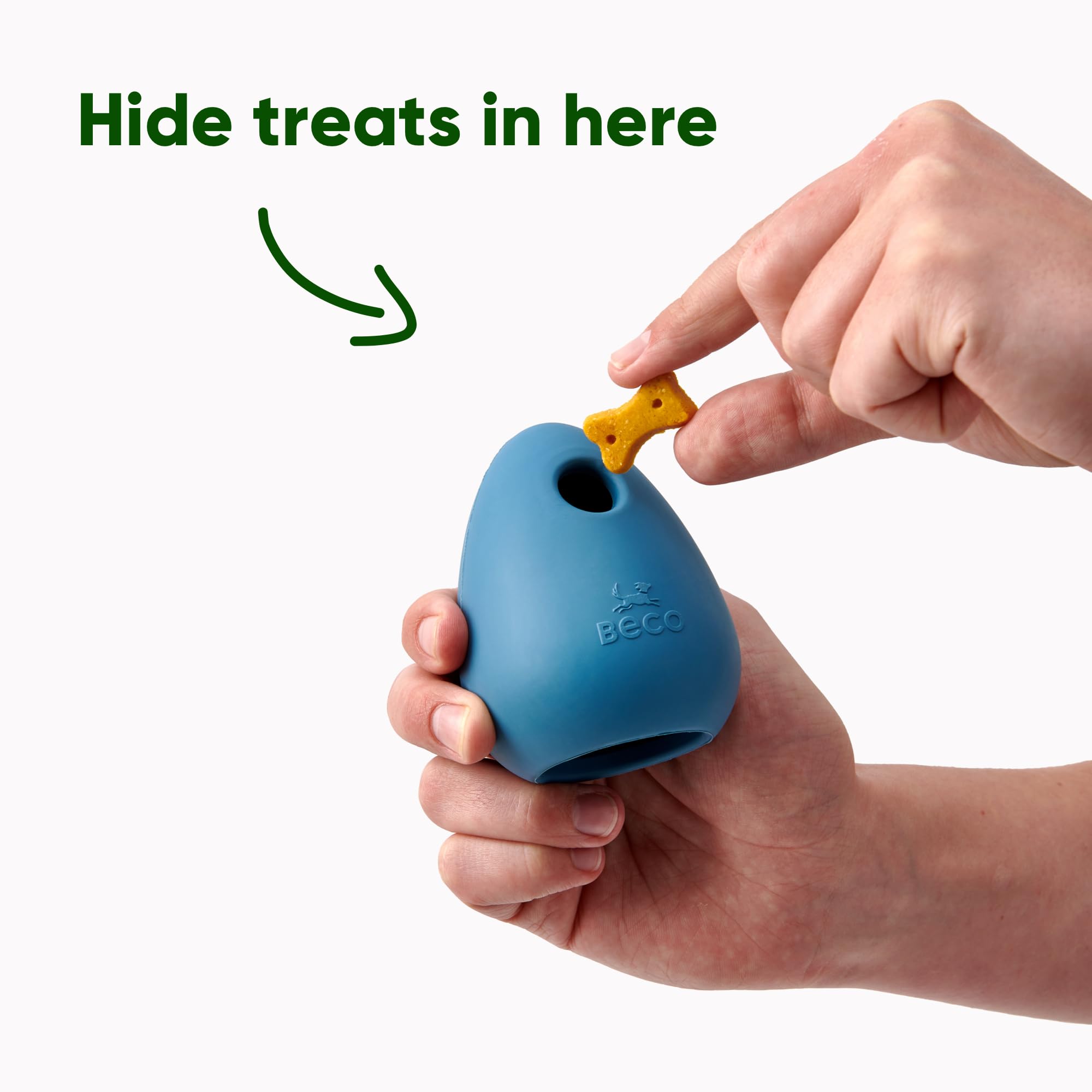 Beco Natural Rubber Bouncy, Chewy & Fillable Boredom Buster Dog Toy, Rolls & Wobbles Stuff with Multiple Fillable Holes, Blue