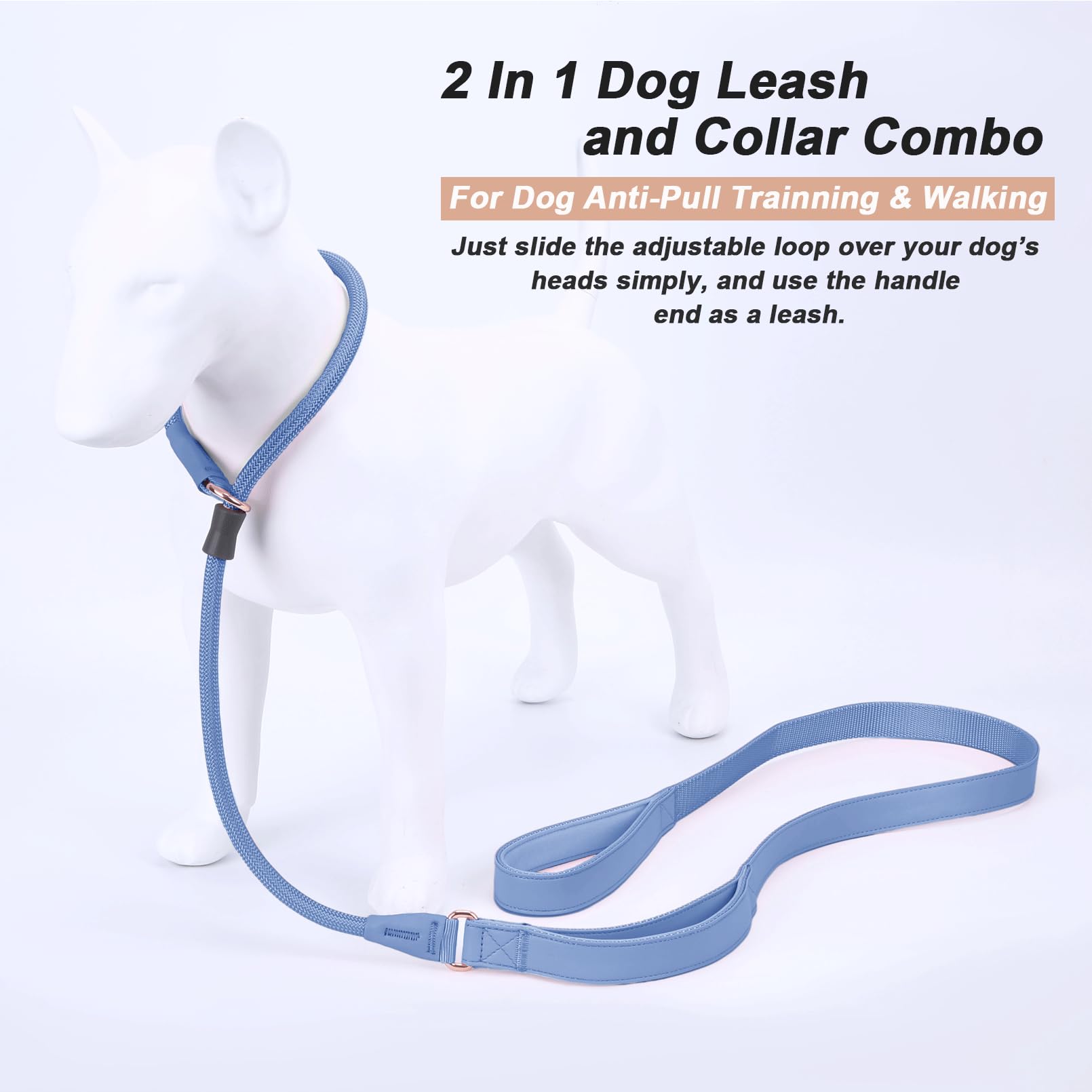Slip Lead Dog Leash With Double Handle - Soft Leather Collar, Heavy Duty Nylon Lead For No Pull Walking - 6Ft Blue Purple For Sm