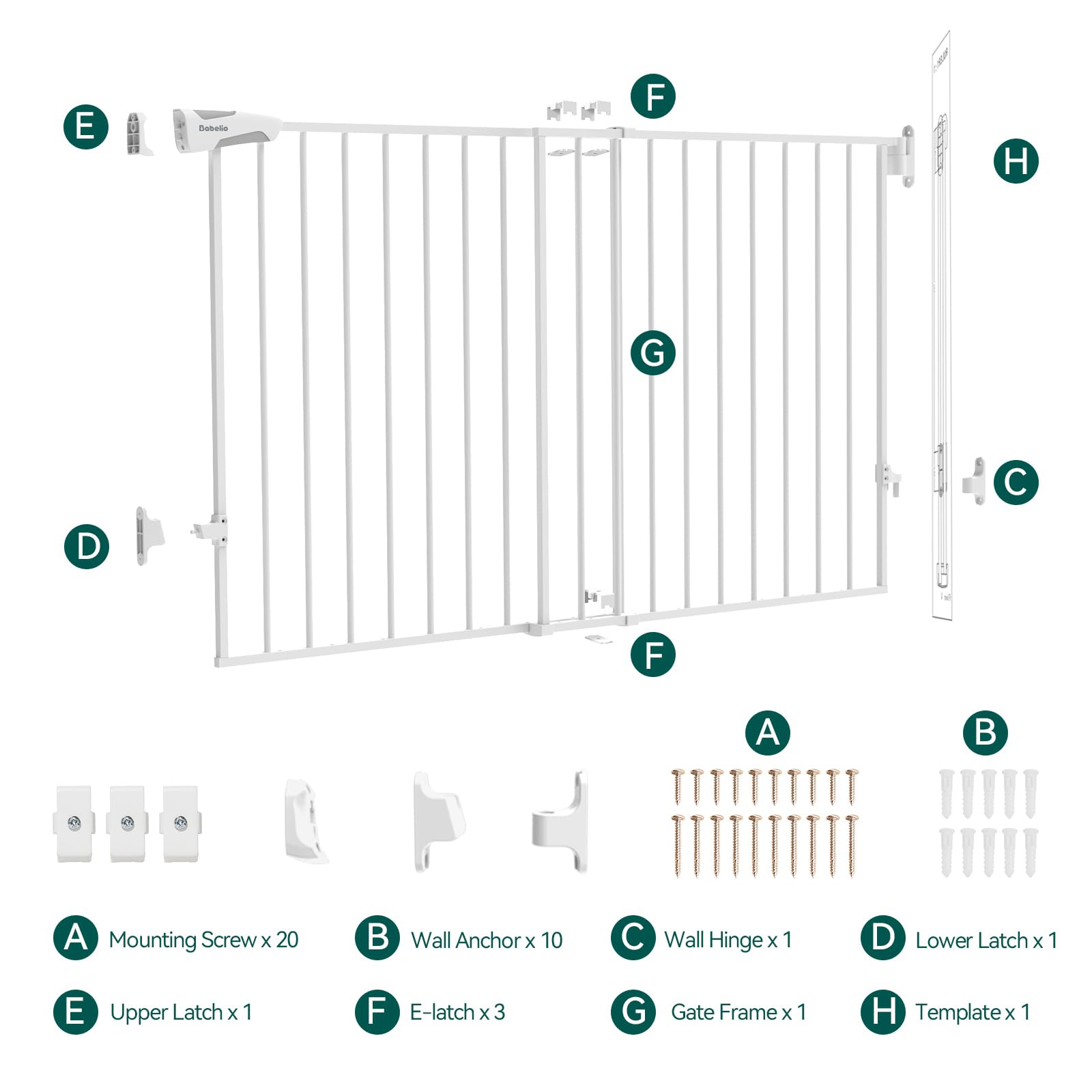 Babelio 31.5-55' No Bottom Bar Baby Gate Extra Wide, 2-In-1 Auto Close Dog Gate For The House, Stairs And Doorways, With Large Walk Thru Door, White
