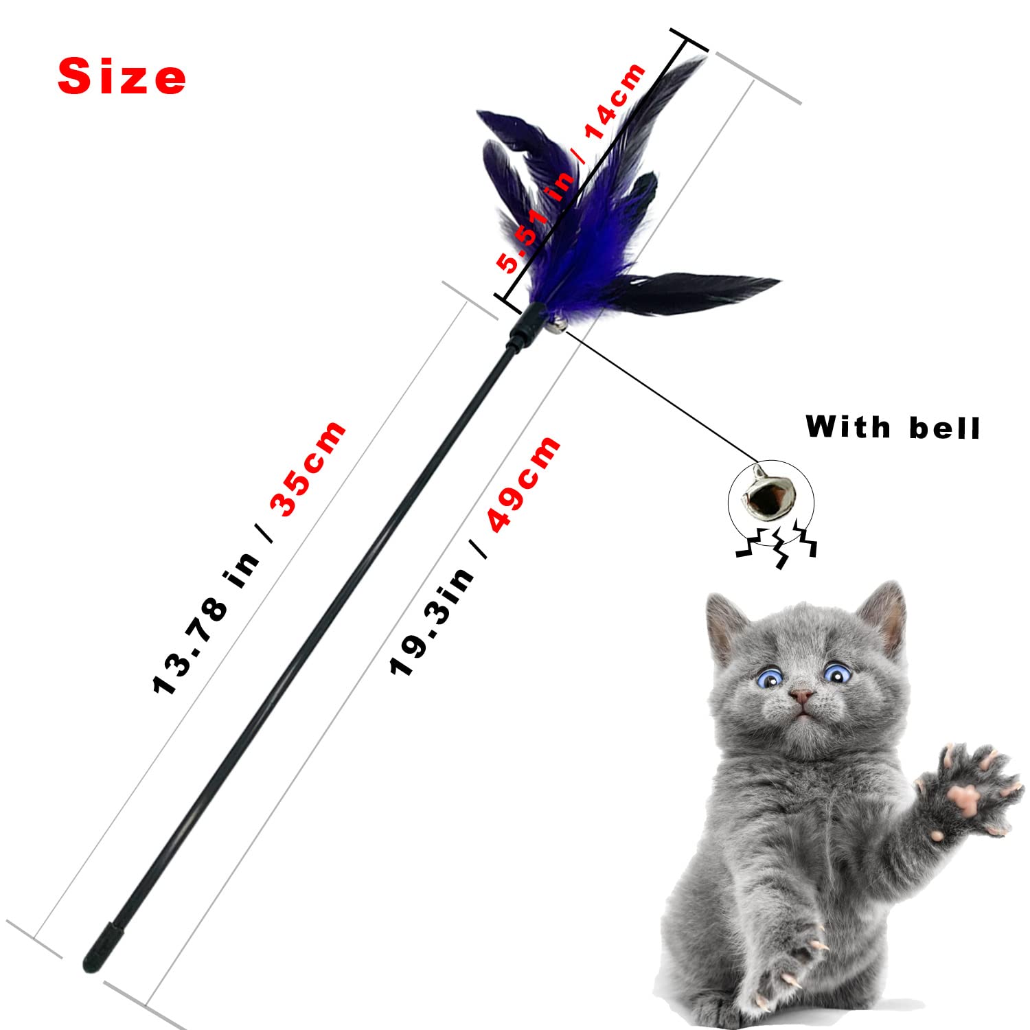 CATENESS Cat Wand Toy - 8 Pack Interactive Feather Stick Toys for Indoor Cats