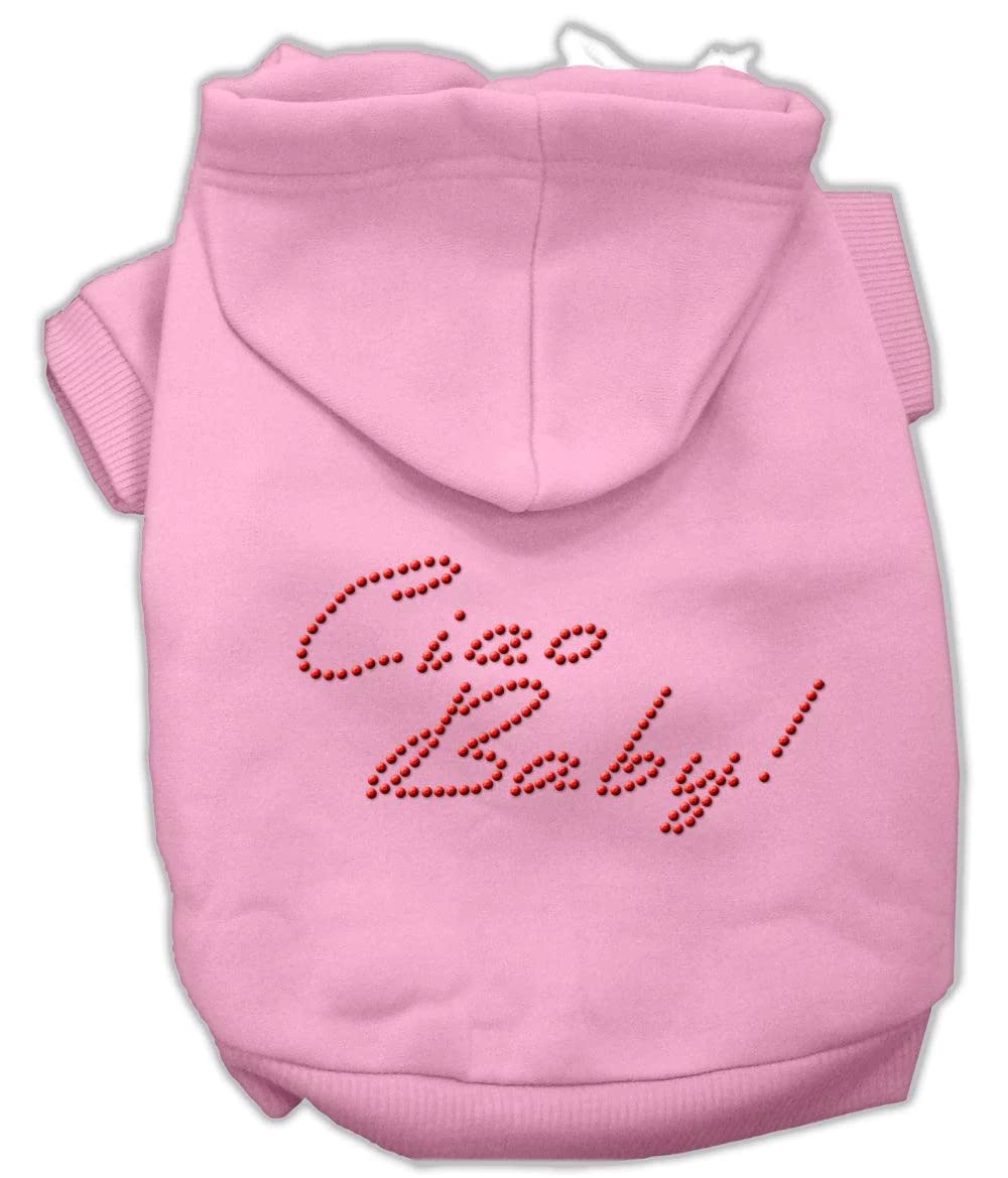 Pet, Dog & Cat Hoodie Rhinestone, "Ciao Baby" Gray XL (14-20 lbs.)