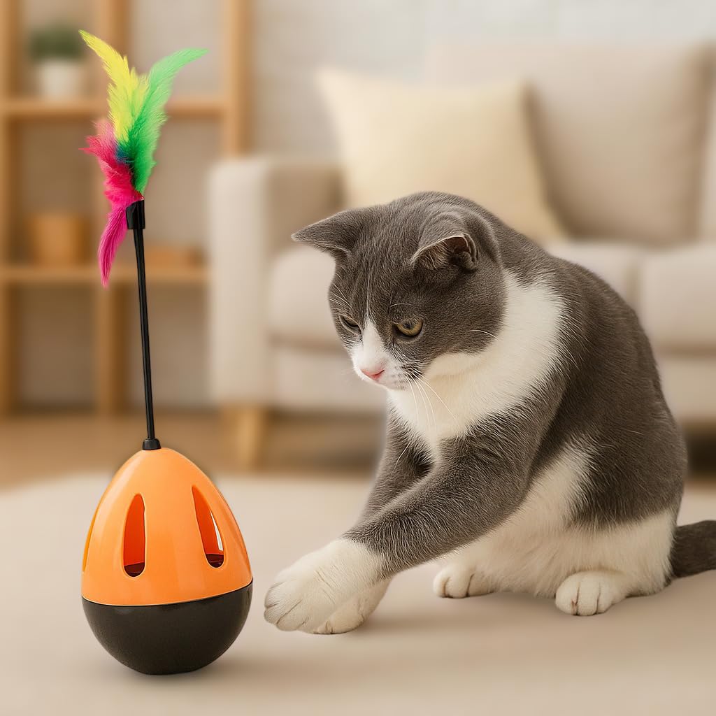 Petpals Interactive Cat Toy Tumbler With Bell Inside | Musical Cat Toys With Feathers | Pet Toy Tumbler 360 Degree Rotation | To