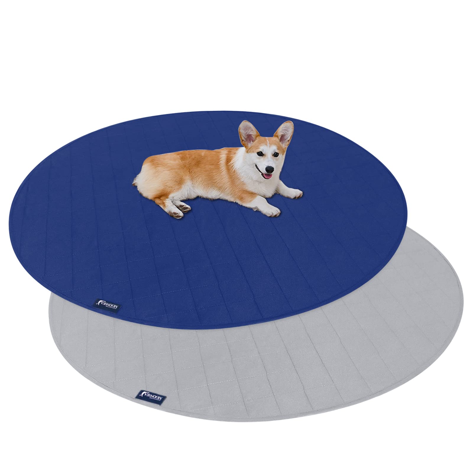 Washable Pee Pads For Dogs, Waterproof Round 48' Dog Whelping Pads, Reusable Pee Pad Quilted, Fast Absorbing Training Pads For Dogs, Housebreaking Absorption Pads,Grey & Navy