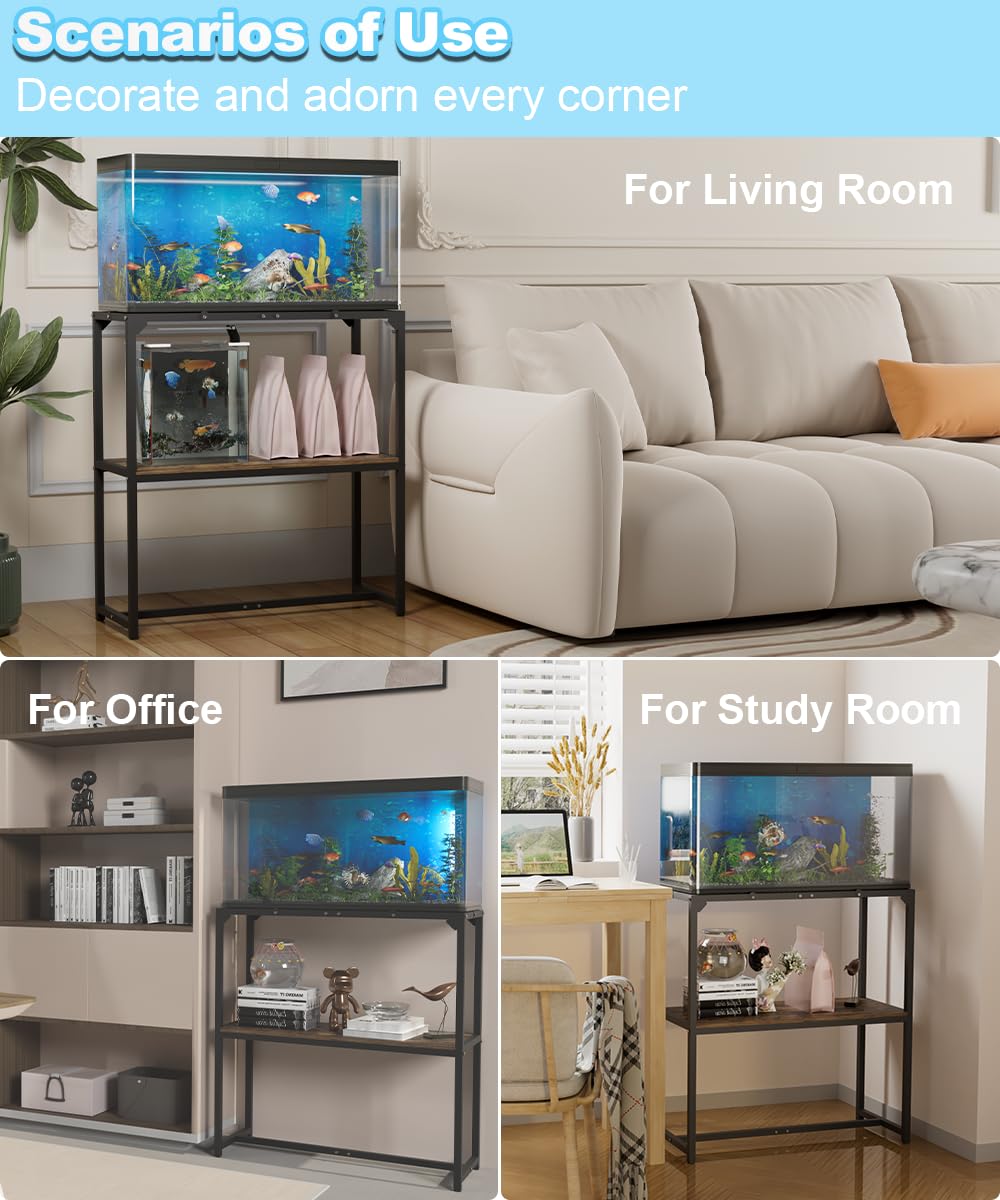 Mondazie 30 Gallon Fish Tank Stand, Upgraded Height Aquarium Stand Table with 2 Tiers Storage Shelf, Metal Reptile Breeder Turtl