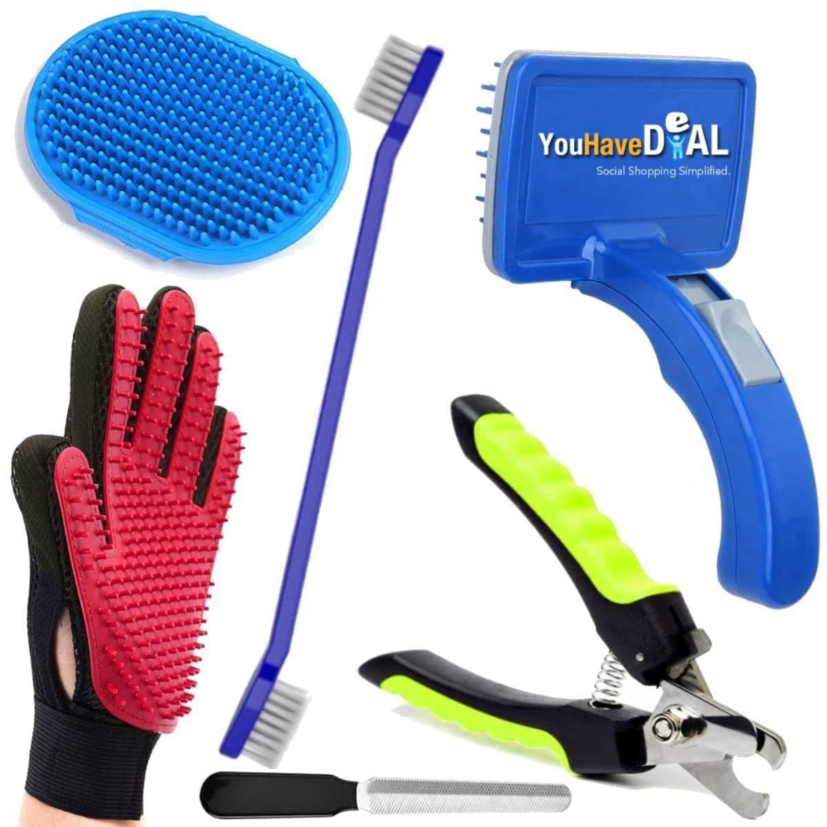 YOUHAVEDEAL Pet Grooming Kit  Nail Cutter with Filer, Toothbrush, Plastic Slicker Brush & 2 Grooming Gloves for Puppy & Cat  6