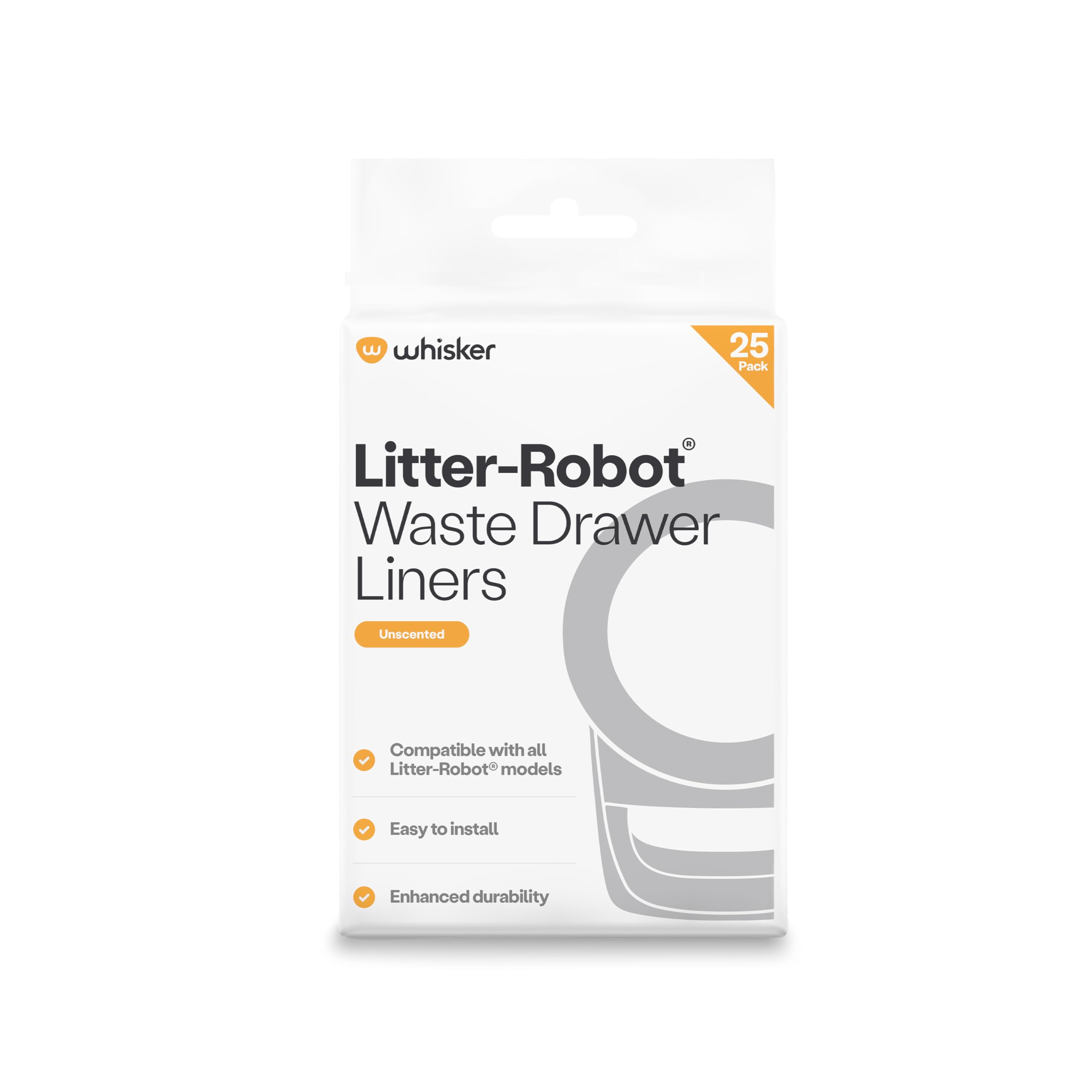 Litter-Robot Waste Drawer Liners by Whisker, 25 Pack - Litter Box Liners, Custom Fit for Litter-Robot, 9-11 Gallons of Capacity,