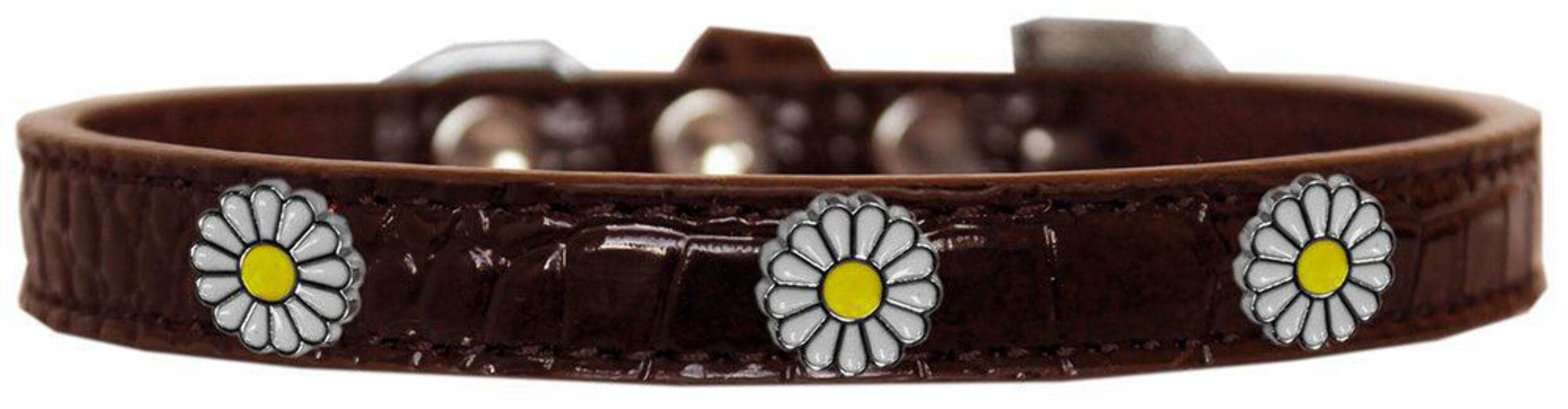 Dog, Puppy & Pet Designer Croc Widget Collar, "White Daisies" Purple 12