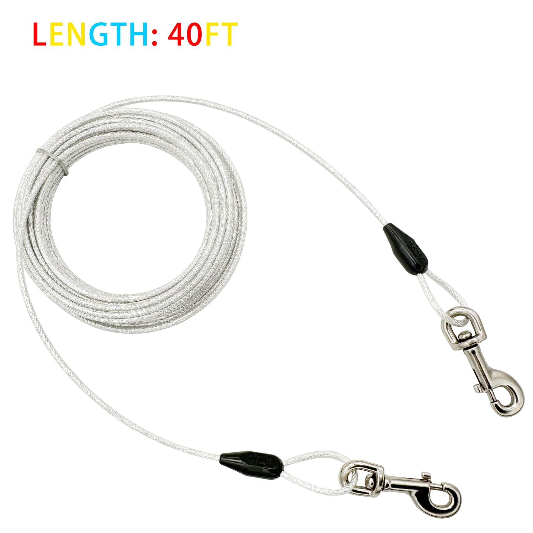 Petest 40Ft Reflective Tie-Out Cable For Heavy Dogs Up To 125 Pounds