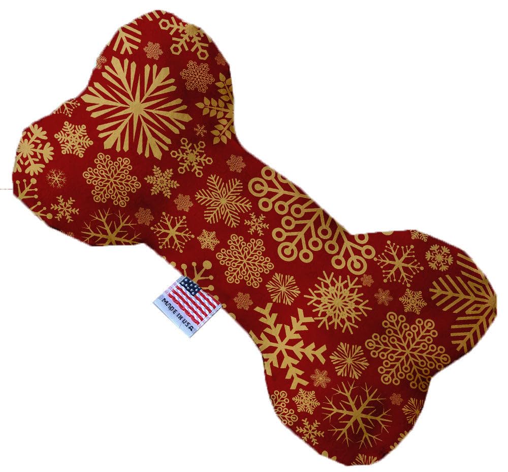Pet and Dog Plush Heart or Bone Toy, "Classy Christmas Group" (Available in different sizes, and 7 different pattern options!) Red Snowflakes 8" Plush Bone