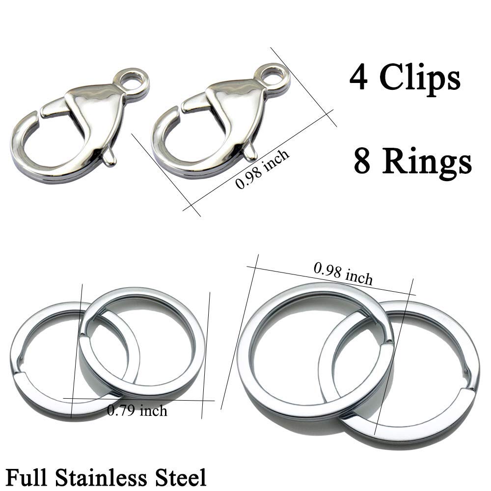 Ivia Dog Tag Clips / 316 Stainless Steel Lobster Buckle With Rings For Cat& Dog Collars And Necklace(4 Pack Silver)