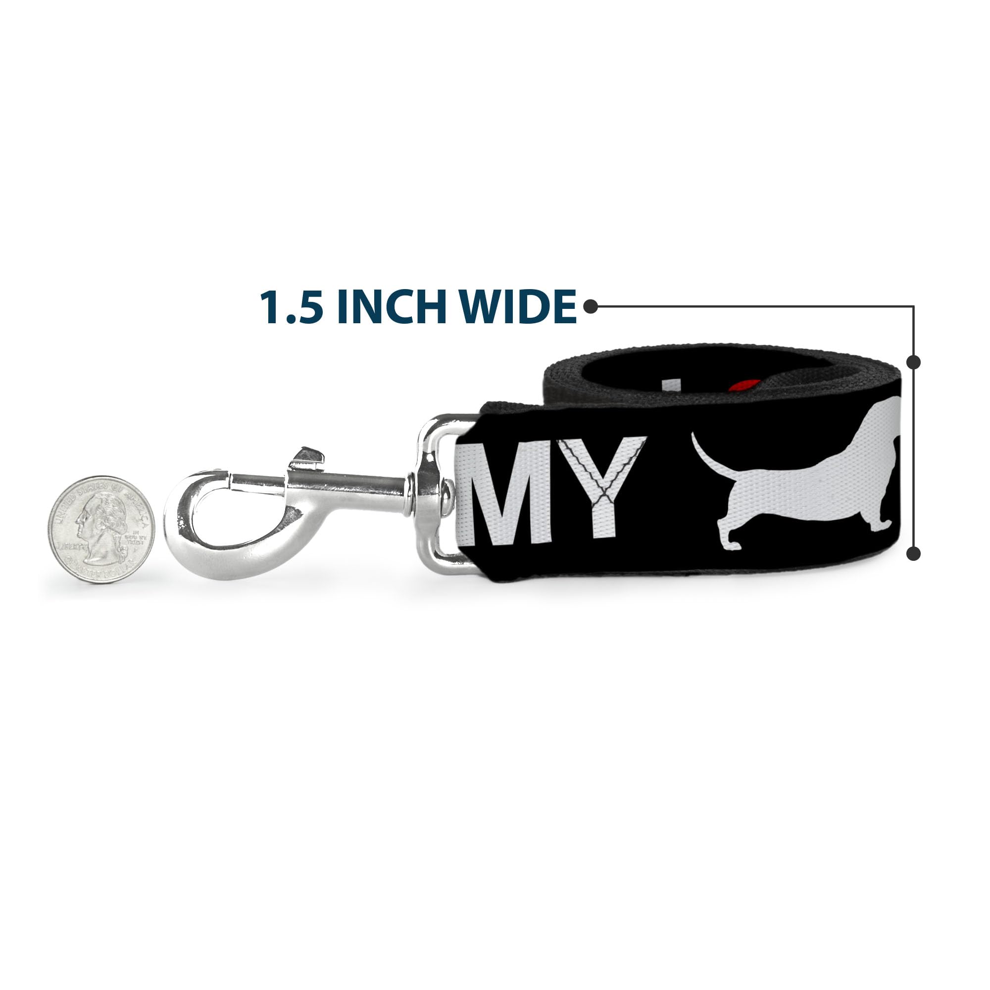 Dog Leash I Heart My Wiener Dog Silhouette Black White Red 6 Feet Long 1.5 Inch Wide