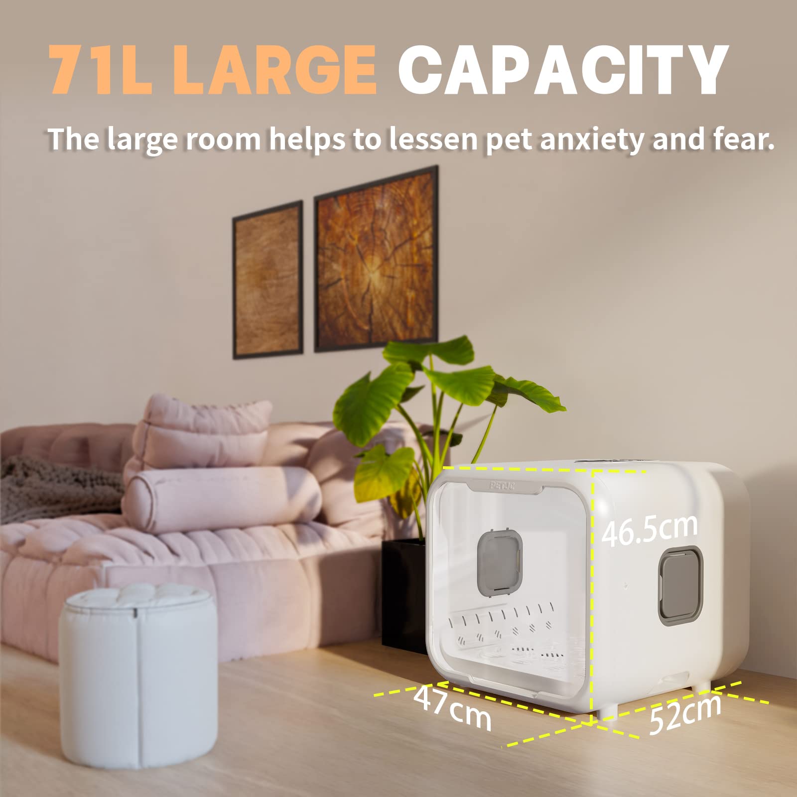 Pvevtv Automatic Pet Dryer Box For Cats And Small Dogs,Ultra Quiet Dog Hair Dryer 71L Capacity With Smart Temperature Control An