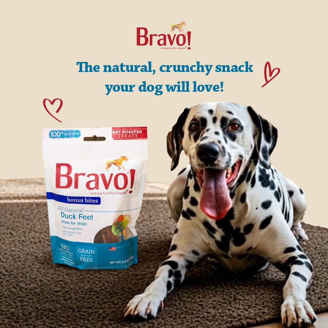 Bravo! Bonus Bites Single Ingredient Dry Roasted Dog Chews, Duck Feet, 5 Ounce, High Protein, Grain Free, Gluten Free