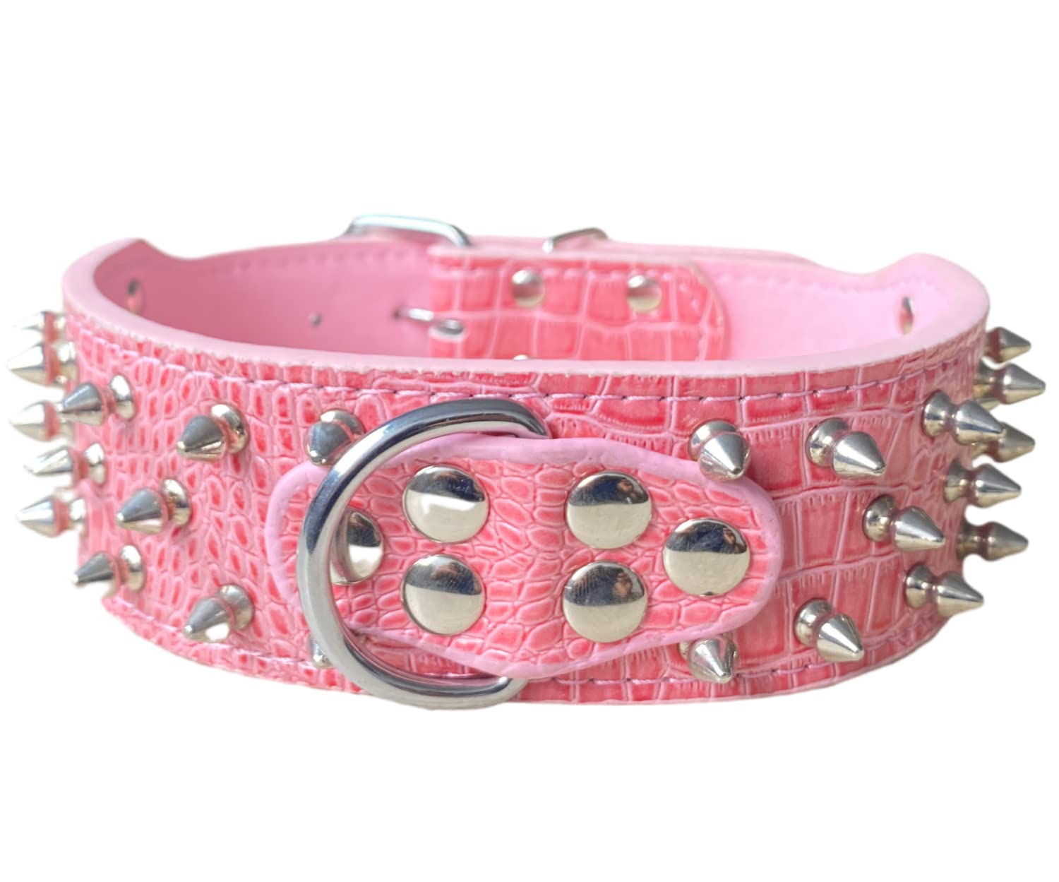 Serijoars Spiked Studded Dog Collar, Pu Leather Dog Collar, Adjustable Pet Collars For Medium Or Large Breed Pet (M, Pink1)