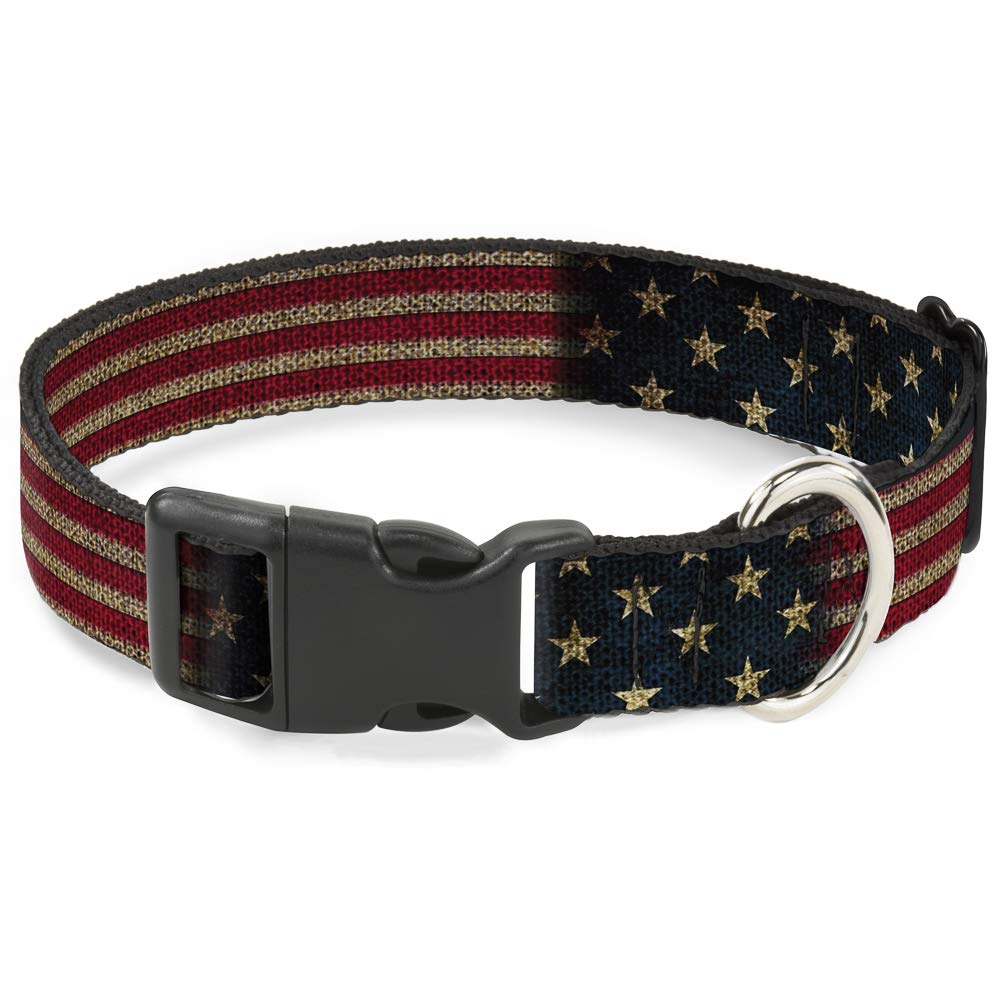 Buckle-Down Plastic Clip Collar - Vintage Us Flag Stretch - 1/2' Wide - Fits 9-15' Neck - Large