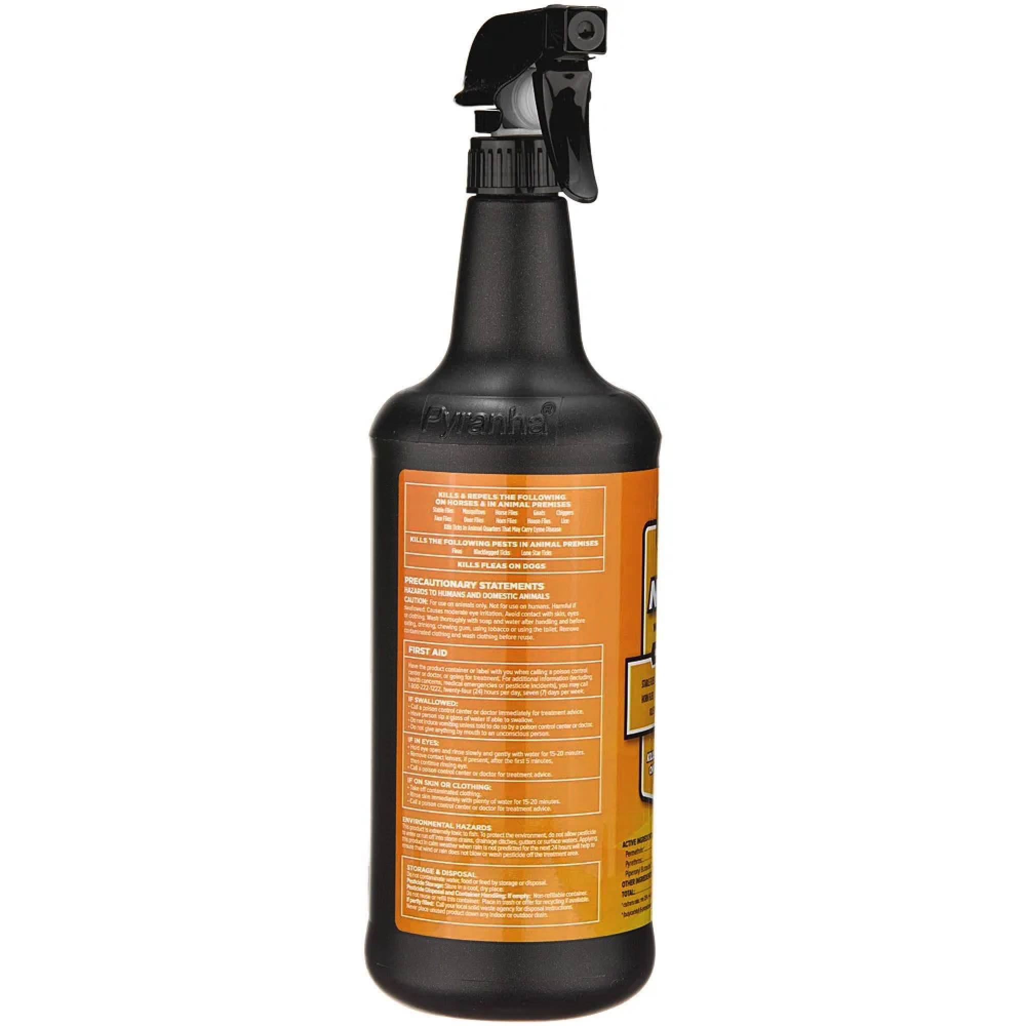 Pyranha Nulli-Fly Horse Fly Spray - Water-Based Formula for Sensitive Skin, Kills and Repels Flies, Gnats, Lice, Ticks, Ready to