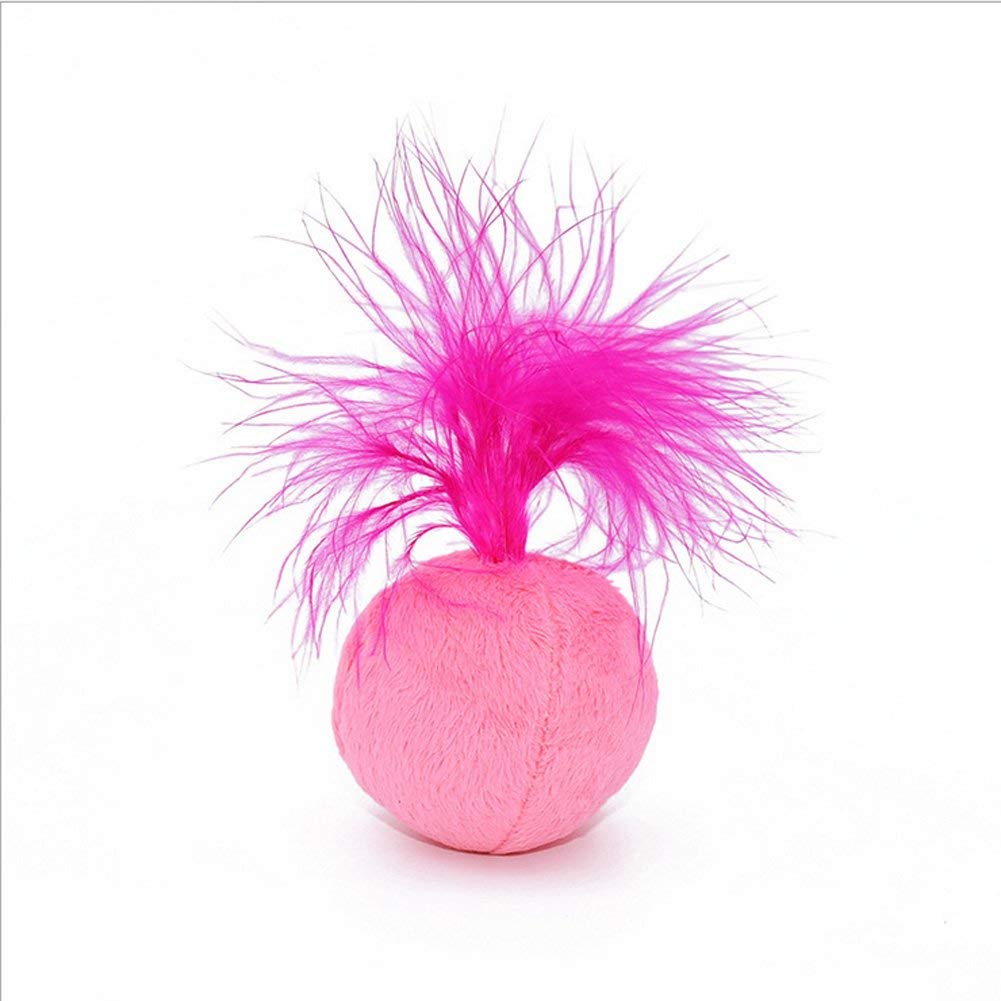 Petfavorites Furry Rattle Ball Cat Toy With Feather And Catnip - Interactive Pom Pom Balls For Cats, Soft And Lightweight, 2 Inch, 3 Pack.
