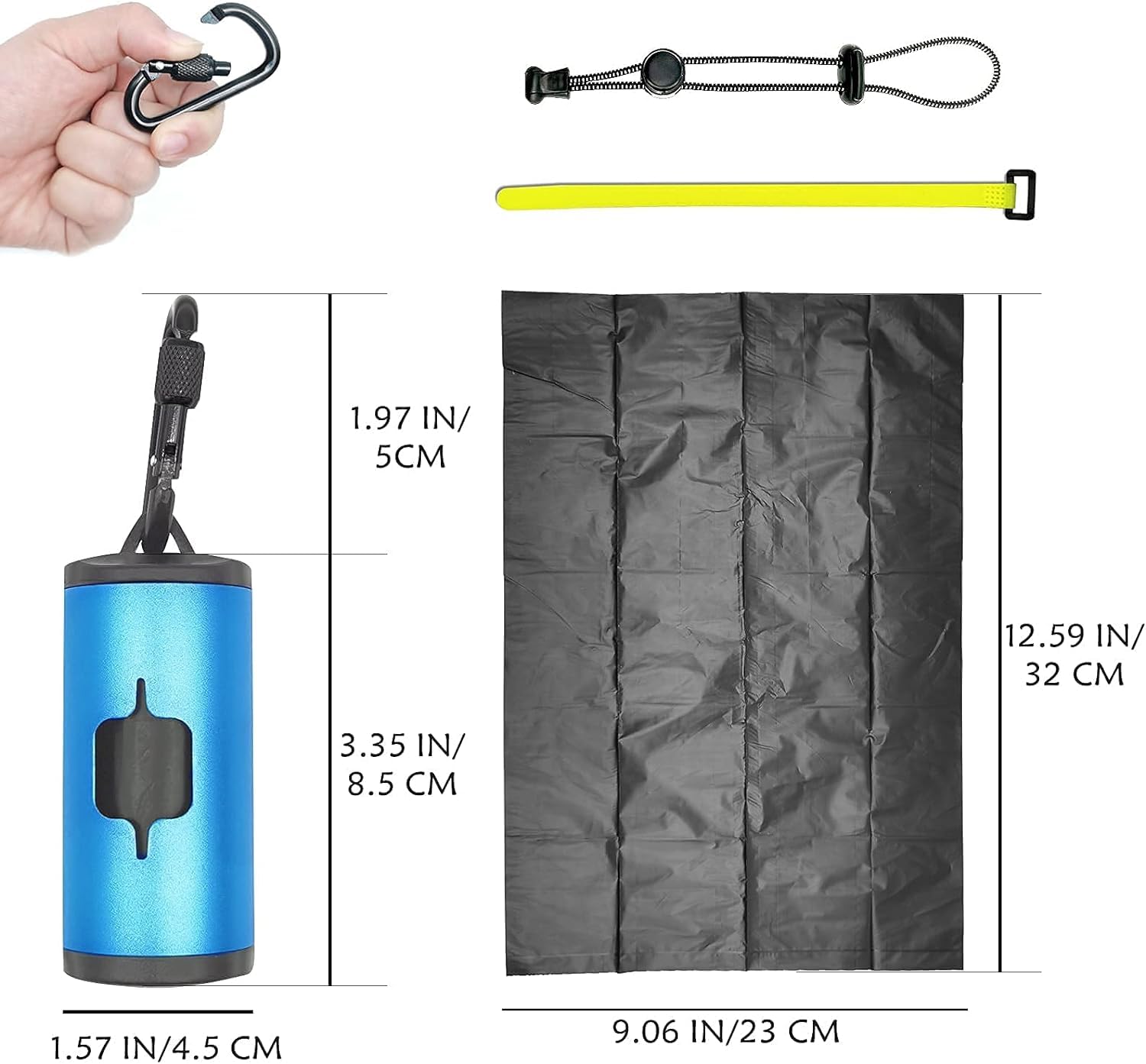 SHAOUMAN Dog Poop Bag Holder - Aluminum Dispenser with 15 Unscented Bags, 3 Leash Accessories, Blue, 1 Holder 15 Bags