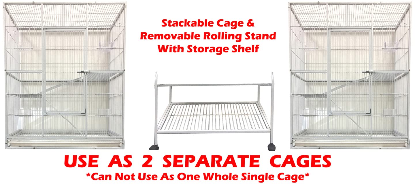 Extra Large Tall Double Stackable Ferret Chinchilla Sugar Glider Small Animal Chew-Proof Tight Bar Spacing Separate Cage Easy Pu