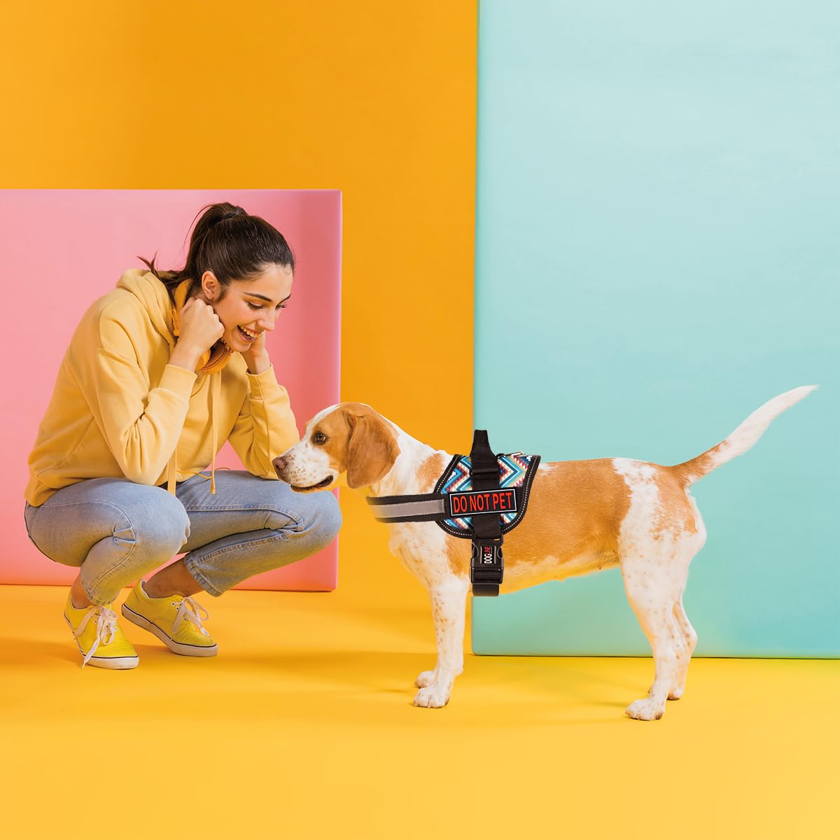 Dogline Do Not Pet Patches For Harness And Vest Removable 3D Rubber Patches With Hook Backing For Small Medium Or Large Working Dogs 1.5' X 4' - Two Patches