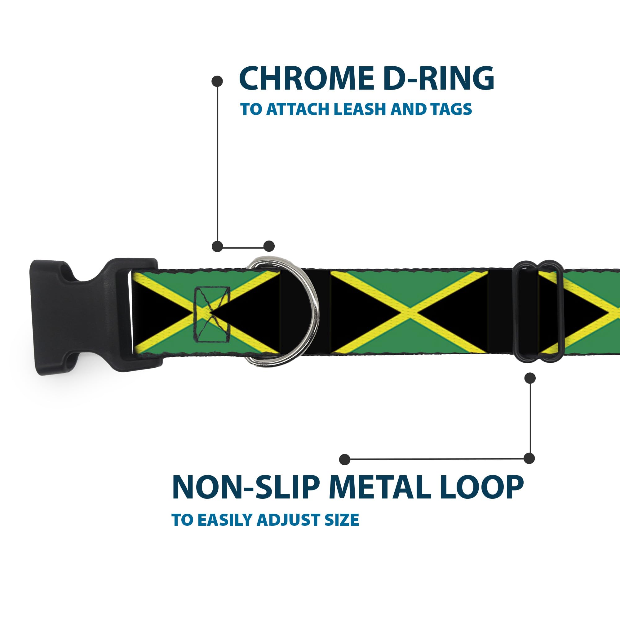 Buckle-Down Plastic Clip Collar - Jamaica Flags - 1/2'' Wide - Fits 8-12'' Neck - Medium