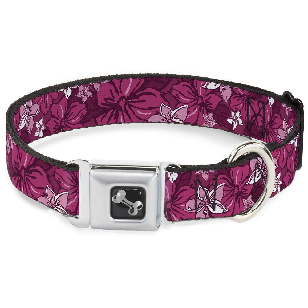 Buckle-Down Seatbelt Buckle Dog Collar - Hibiscus Collage Pink Shades - 1' Wide - Fits 11-17' Neck - Medium (Dc-W30876-M)
