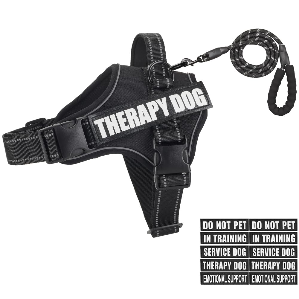Dog Vest Harness And Leash Set, Animire Reflective Service Dog Vest In Training Dog Harness With 10 Patches, 3 Rings Emotional S