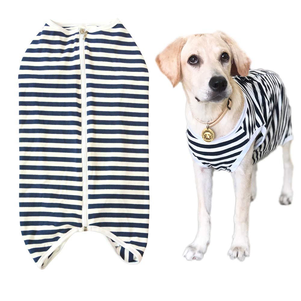 Dogs Recovery Suit Post Surgery Shirt For Female Male Dog, E-Collar Alternative Wound Protective Clothes (Navy-White-5Xl)