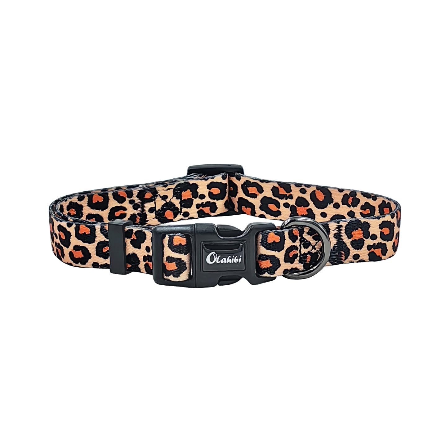 Olahibi Dog Collar Leash Set, Leopard Pattern, Polyester Material, Adjustable Collar And 5Ft Matching Leash, For Medium Dogs.(M,
