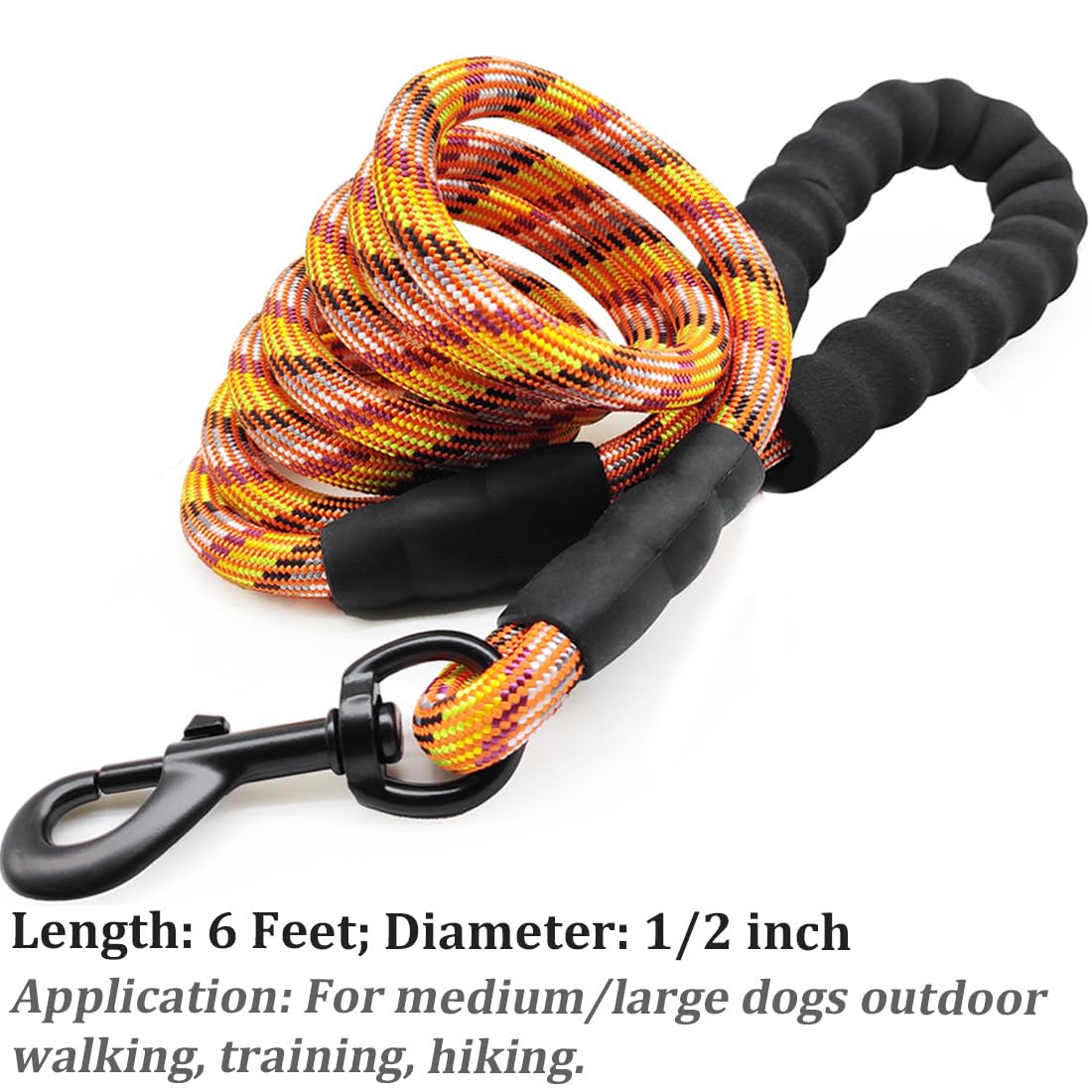 Maypaw Heavy Duty Rope Dog Leash, 3/4/5/6/7/8/10/12/15 Ft Nylon Pet Training Leash, Soft Padded Handle Thick Lead For Large Medi