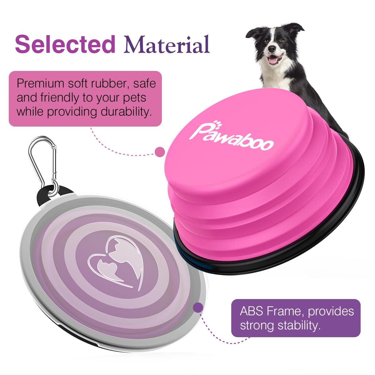 Pawaboo Collapsible Dog Bowls 2 Pack, Silicone Feeding Watering Bowls with Lids & Carabiners for Dogs Cats, Portable Water Feede