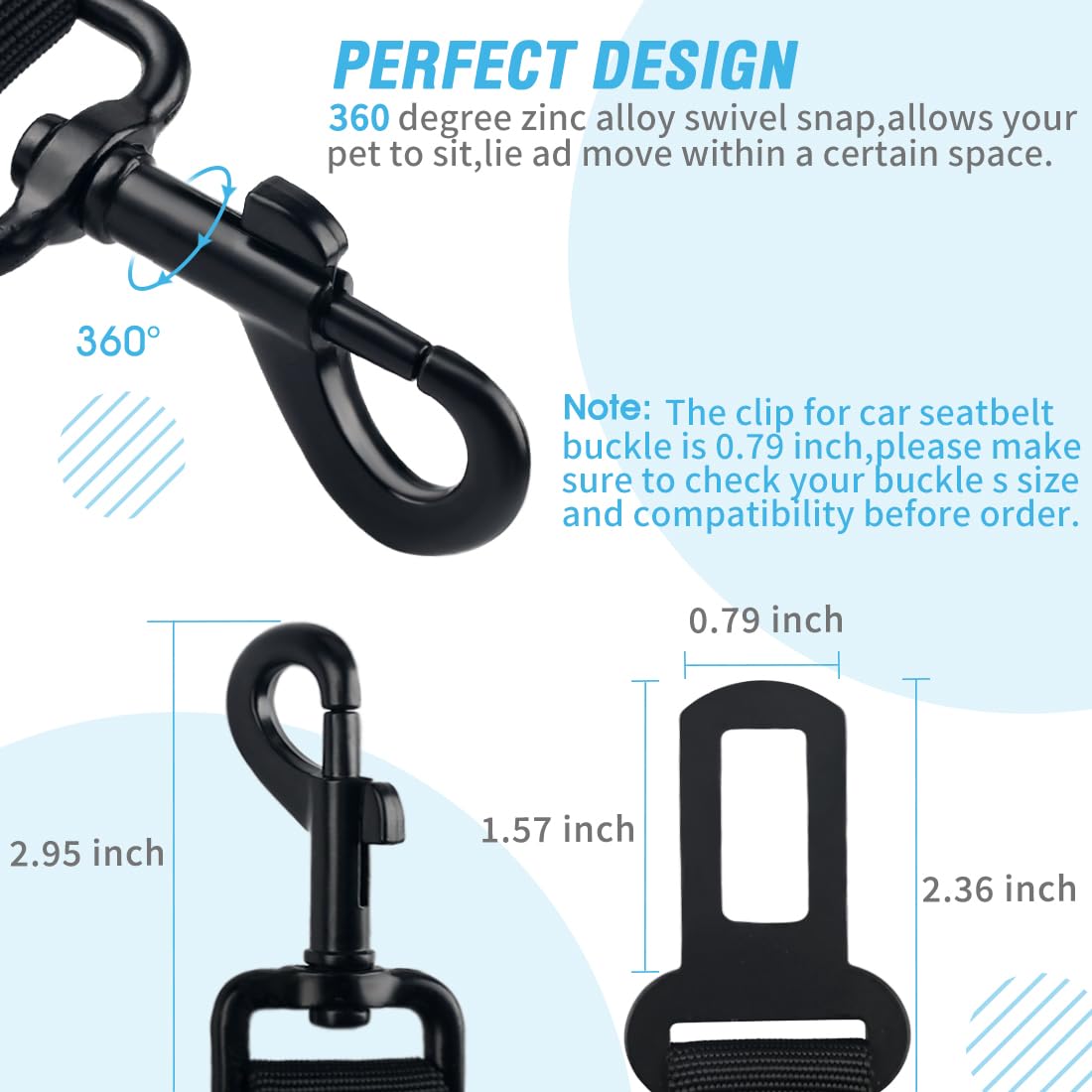Cooyoo Dog Seat Belt,3 Piece Set Retractable Dog Car Harness Adjustable Dog Seat Belt For Vehicle Nylon Pet Safety Seat Belts He