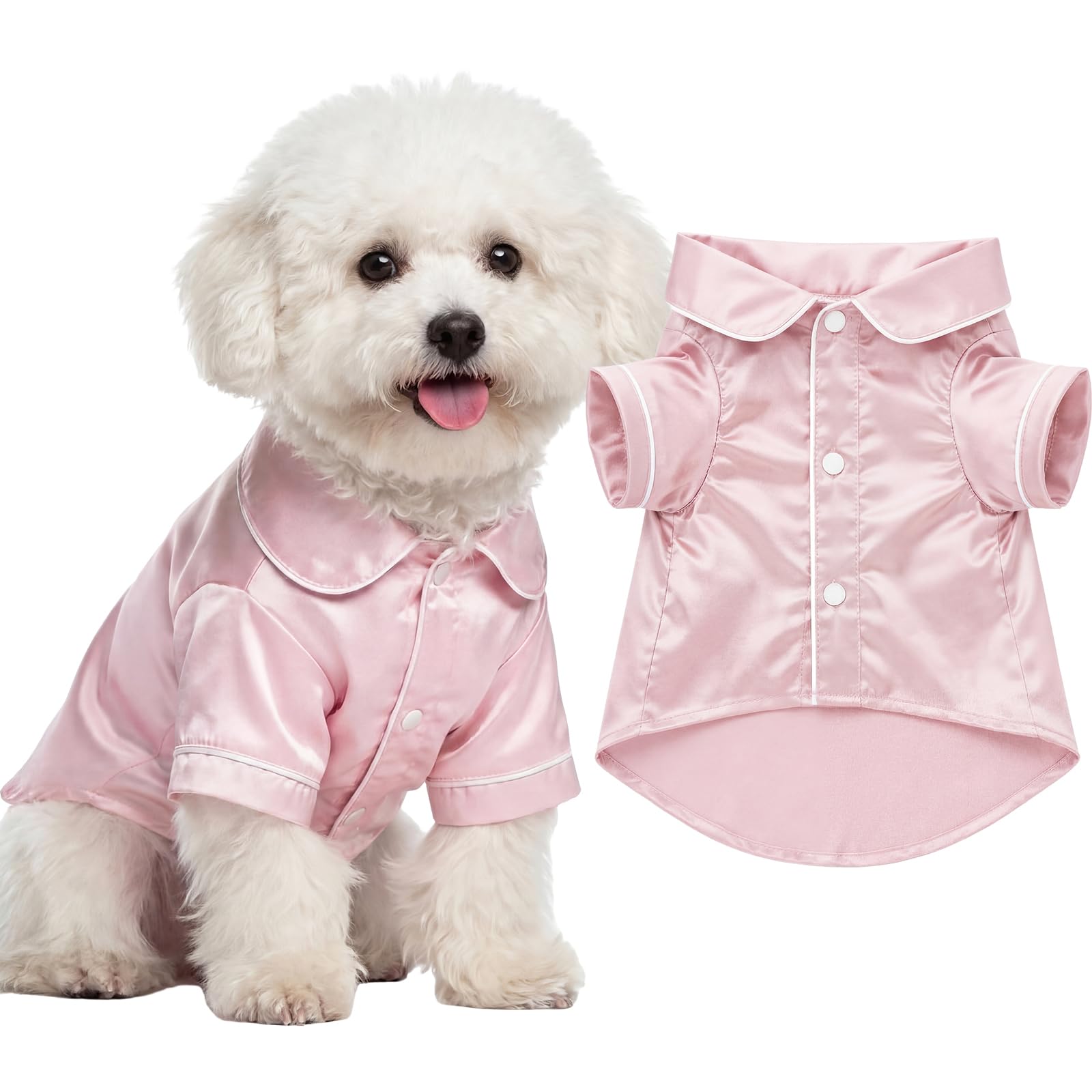 Cosblank Dog Silk Pajamas Shirts Puppy Satin Pjs Pet Sleepwear Soft Faux Silk Lapel Two-Legged for Small Dogs Bridal Party(S,Pin
